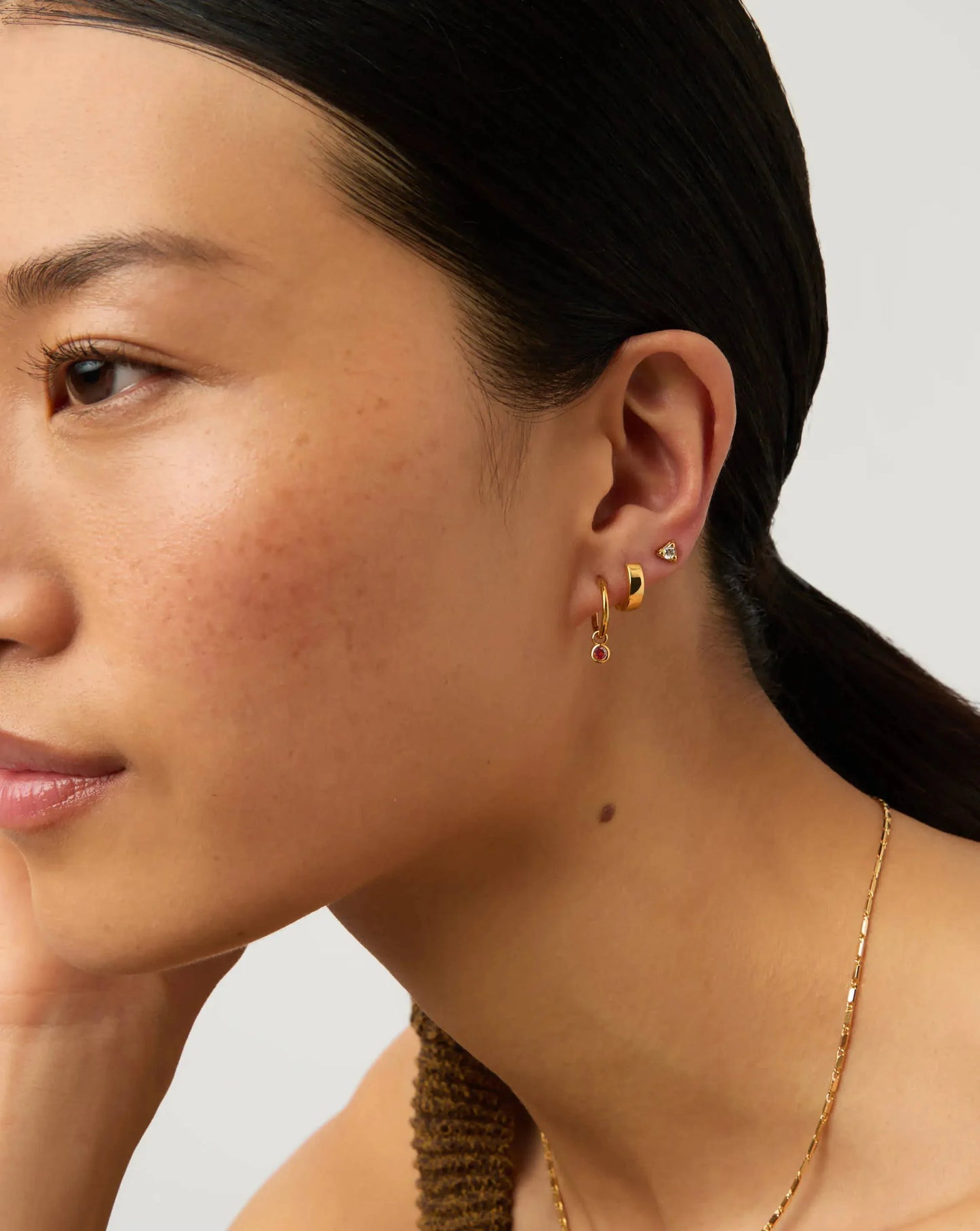 January Birthstone Mini Charm Hoop Earrings | 18ct Gold Vermeil/Garnet