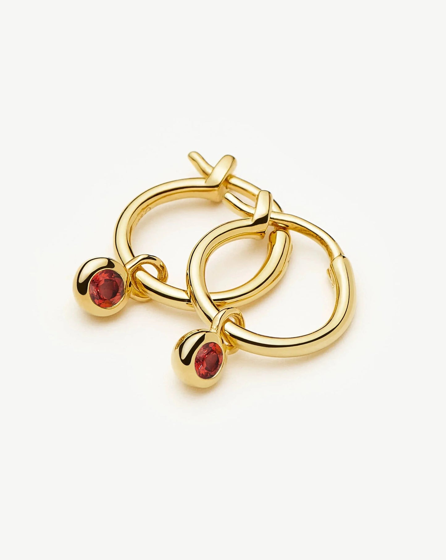 January Birthstone Mini Charm Hoop Earrings | 18ct Gold Vermeil/Garnet