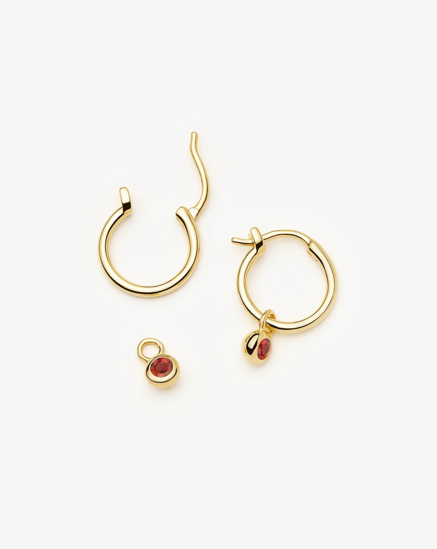 January Birthstone Mini Charm Hoop Earrings | 18ct Gold Vermeil/Garnet