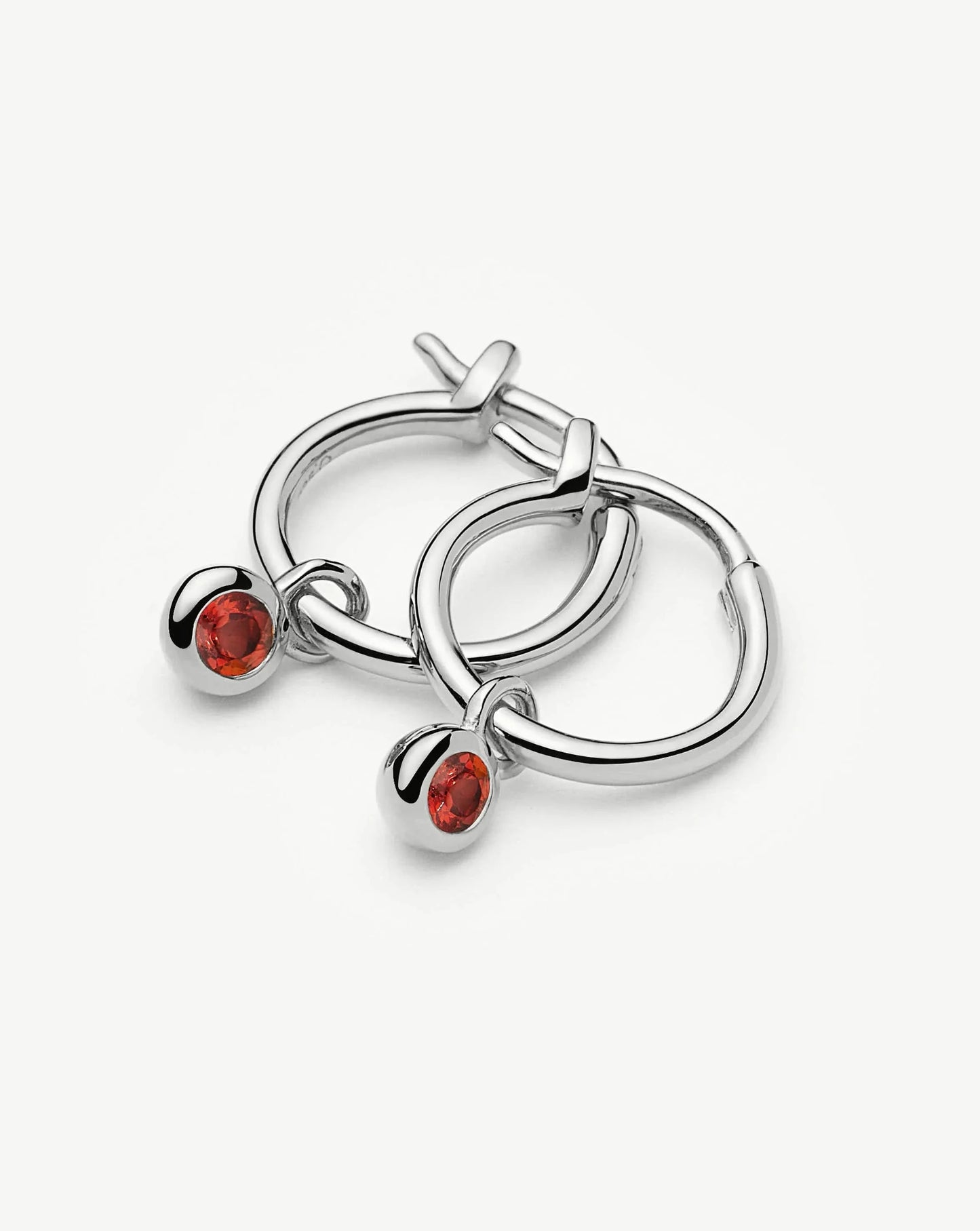January Birthstone Mini Charm Hoop Earrings | Sterling Silver/Garnet