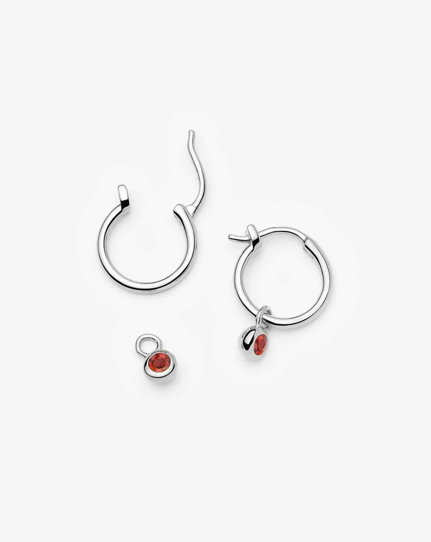 January Birthstone Mini Charm Hoop Earrings | Sterling Silver/Garnet