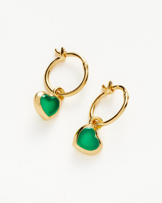 Jelly Heart Charm Mini Hoop Earrings | 18ct Gold Vermeil/Green Chalcedony