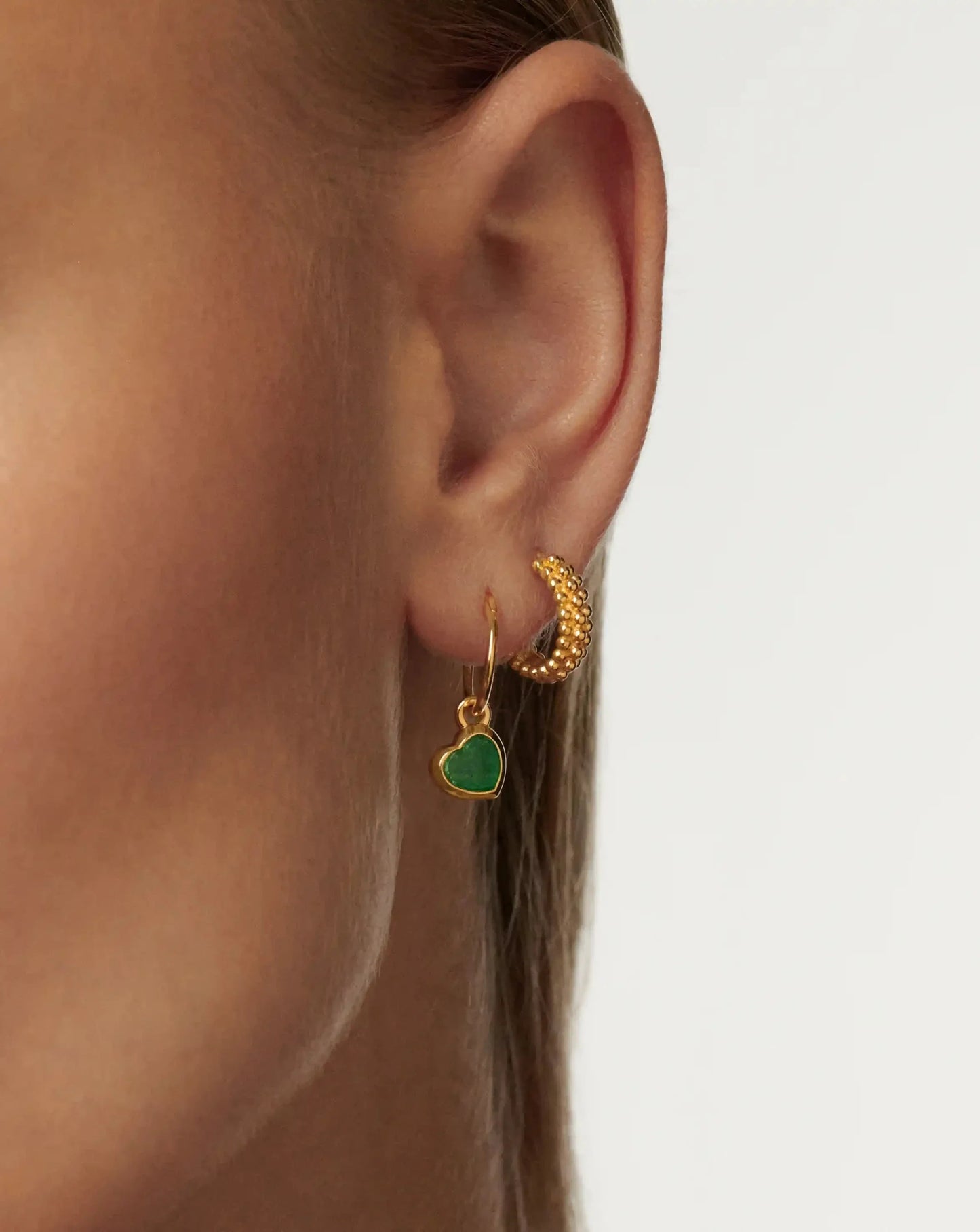 Jelly Heart Charm Mini Hoop Earrings | 18ct Gold Vermeil/Green Chalcedony