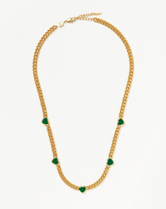 Jelly Heart Gemstone Charm Necklace | 18ct Gold Plated/Green Chalcedony
