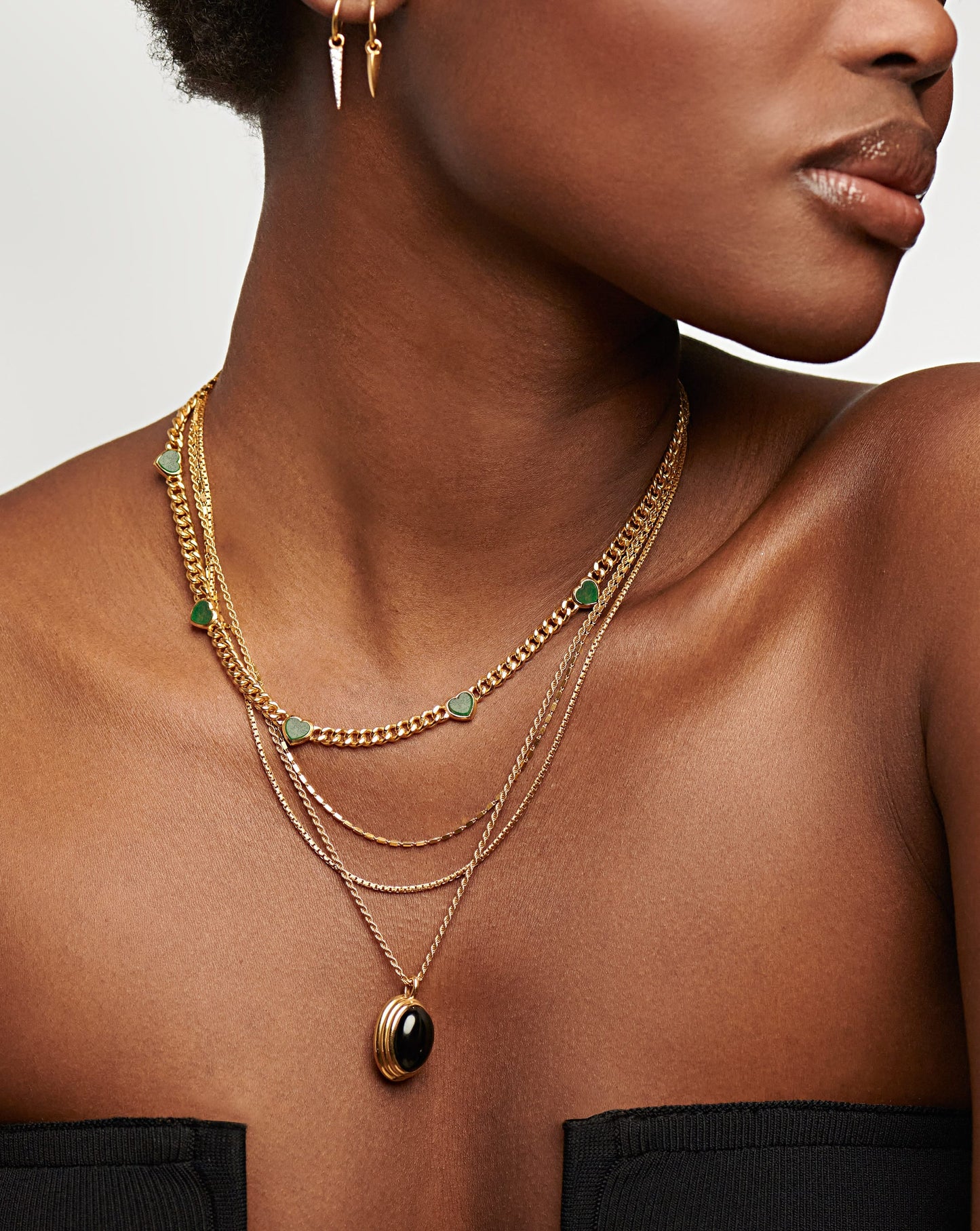Jelly Heart Gemstone Charm Necklace | 18ct Gold Plated/Green Chalcedony