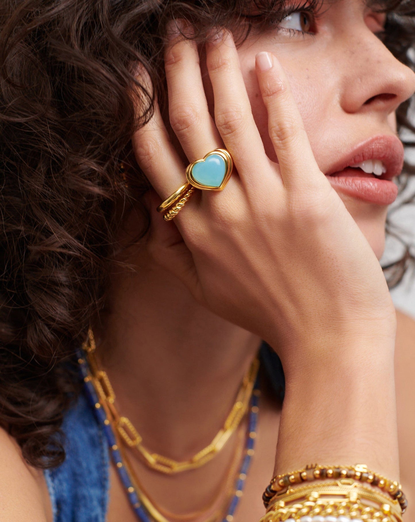 Jelly Heart Gemstone Ring | 18ct Gold Plated/Aqua Chalcedony