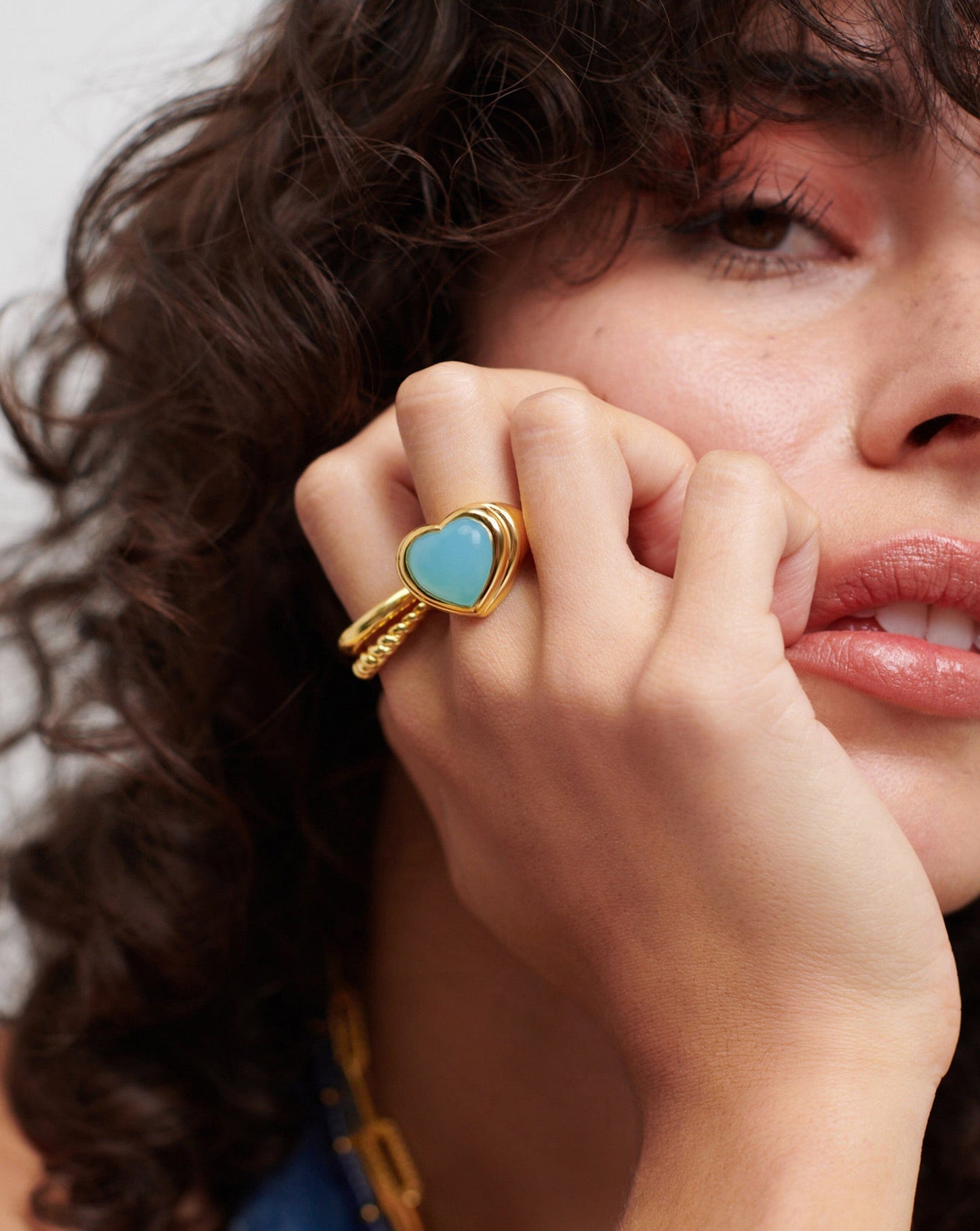 Jelly Heart Gemstone Ring | 18ct Gold Plated/Aqua Chalcedony