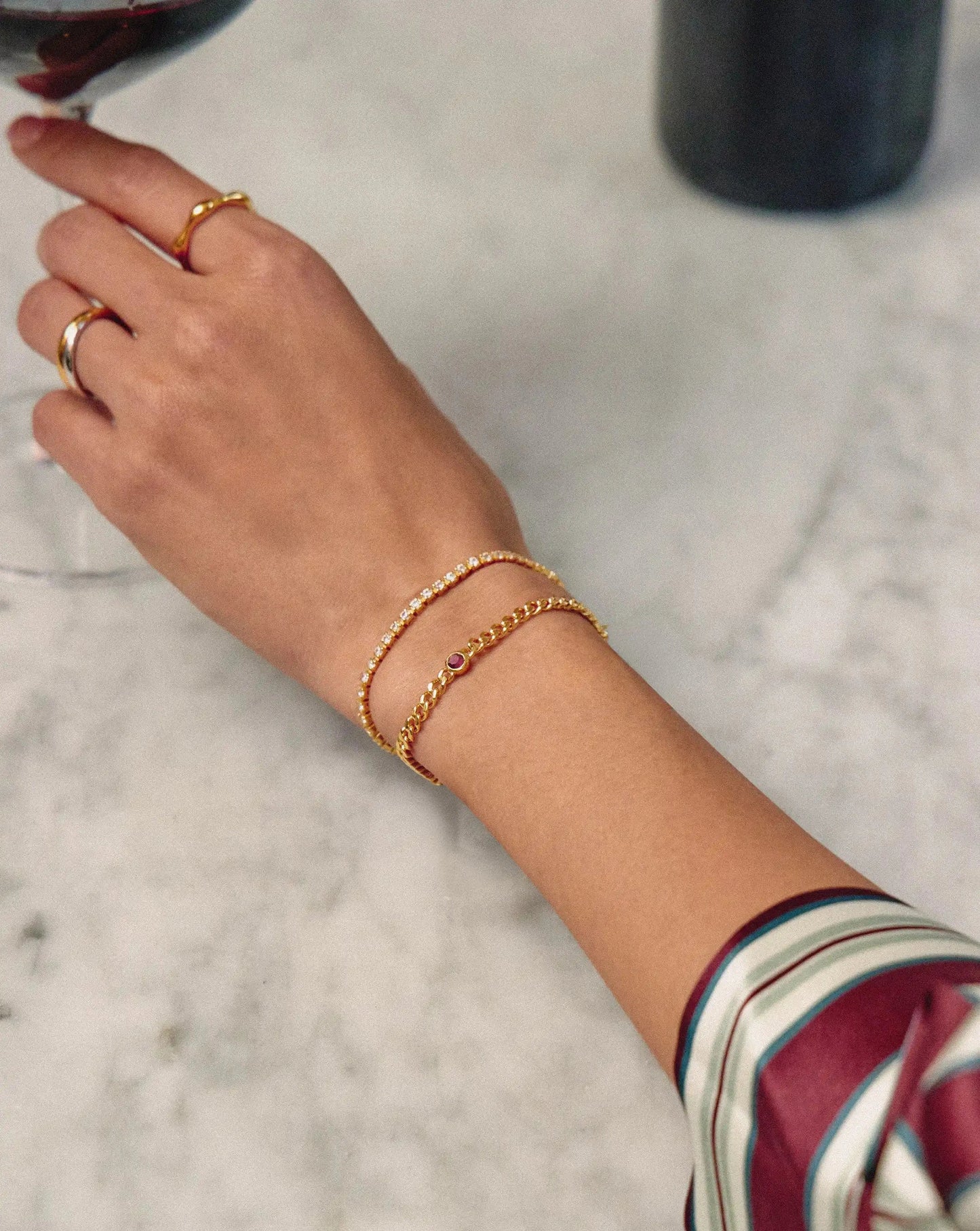 July Birthstone Chain Bracelet | 18ct Gold Plated Vermeil/Ruby