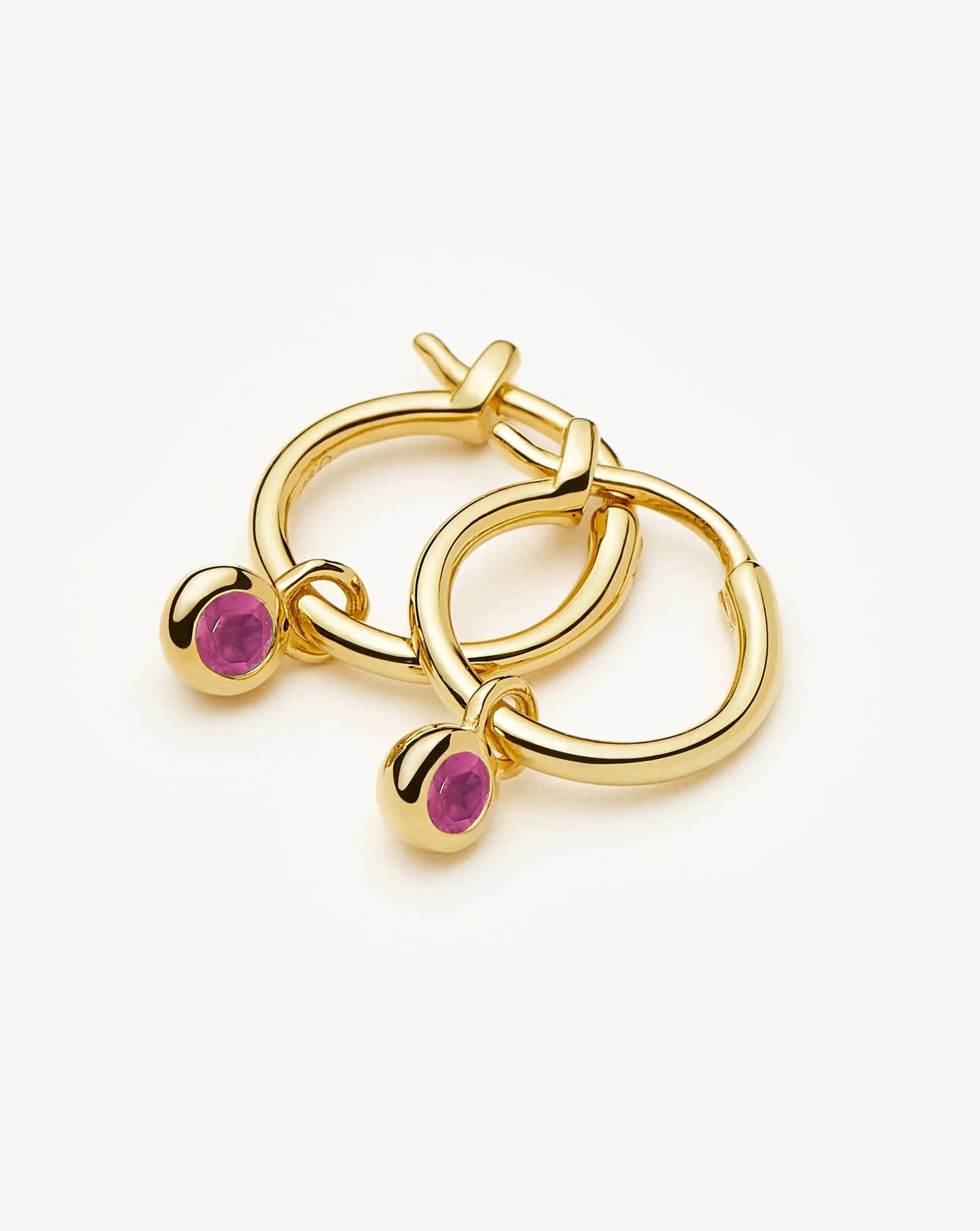 July Birthstone Mini Charm Hoop Earrings | 18ct Gold Vermeil/Glass Filled Ruby