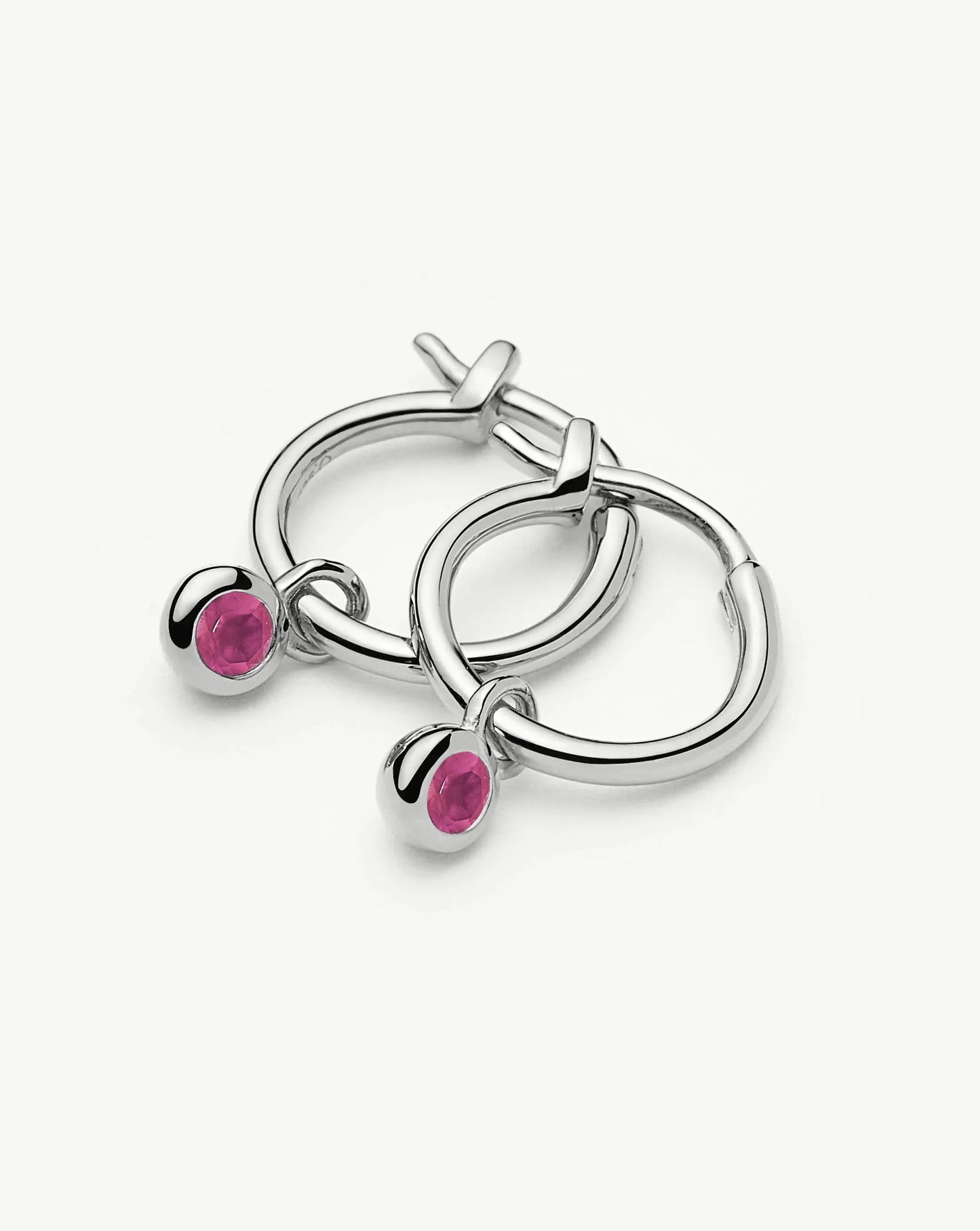 July Birthstone Mini Charm Hoop Earrings | Sterling Silver/Glass Filled Ruby