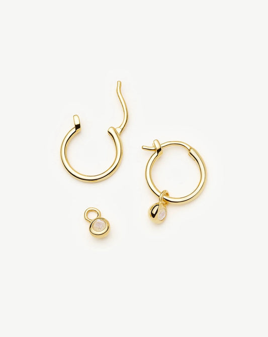 June Birthstone Mini Charm Hoop Earrings | 18ct Gold Vermeil/Rainbow Moonstone