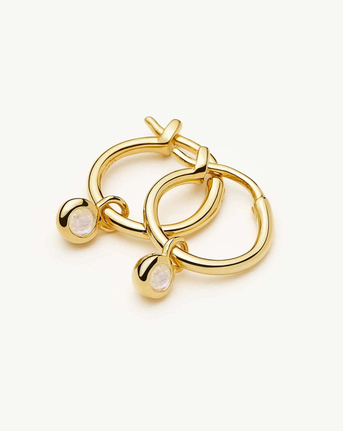 June Birthstone Mini Charm Hoop Earrings | 18ct Gold Vermeil/Rainbow Moonstone