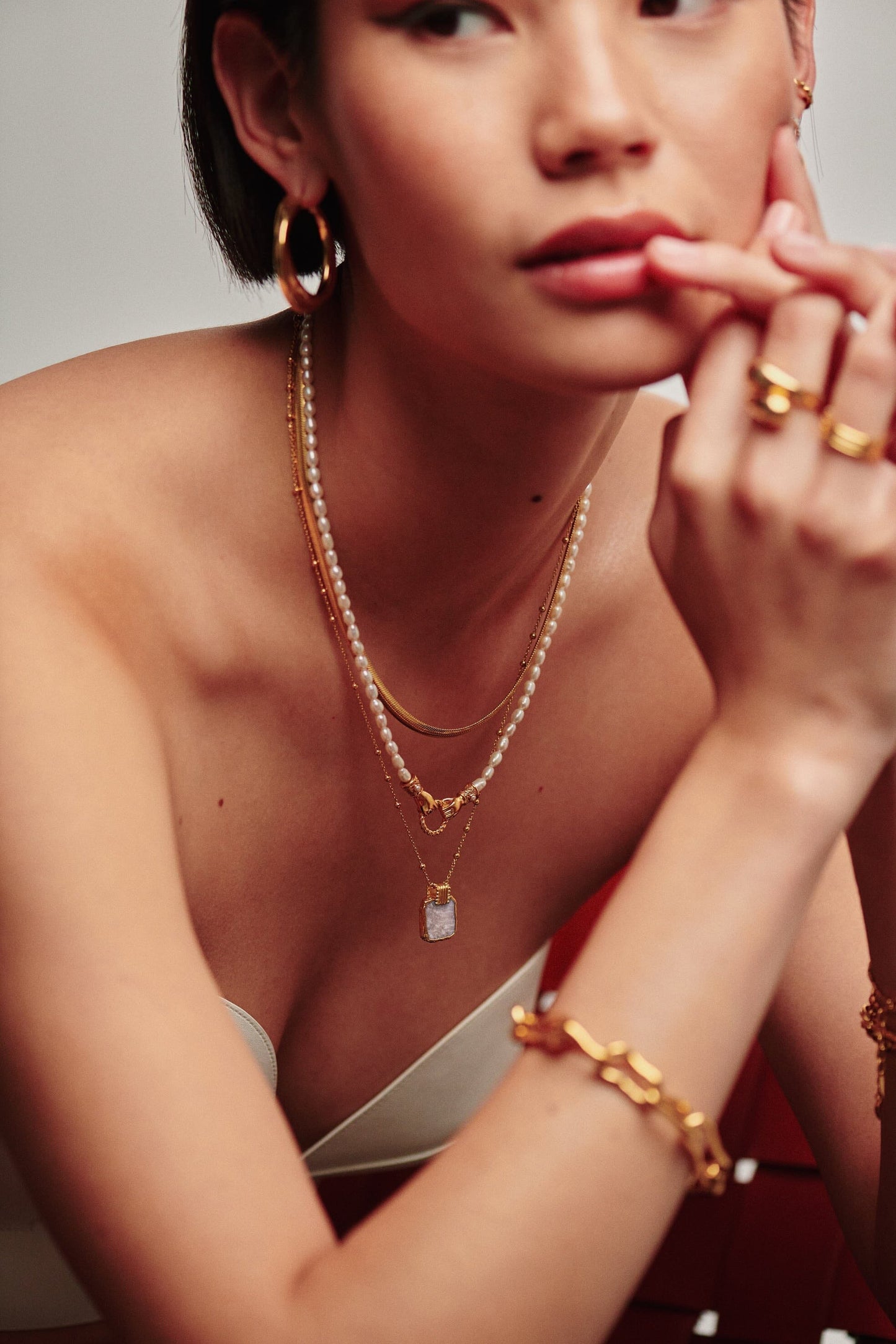 Lena Charm Necklace | 18ct Gold Plated/Rainbow Moonstone