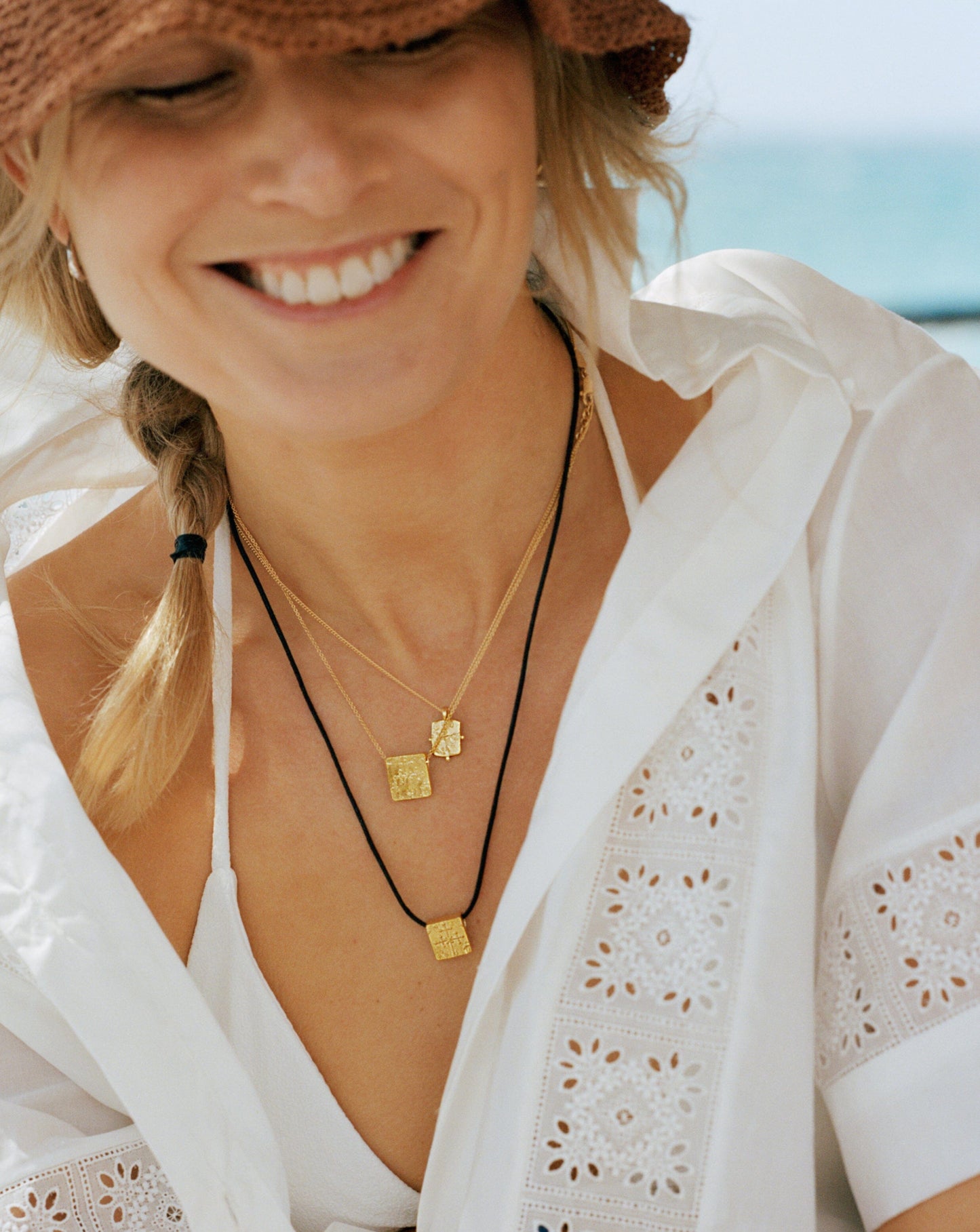 Lucy Williams Engravable Beaded Square Coin Pendant Necklace | 18ct Gold Vermeil