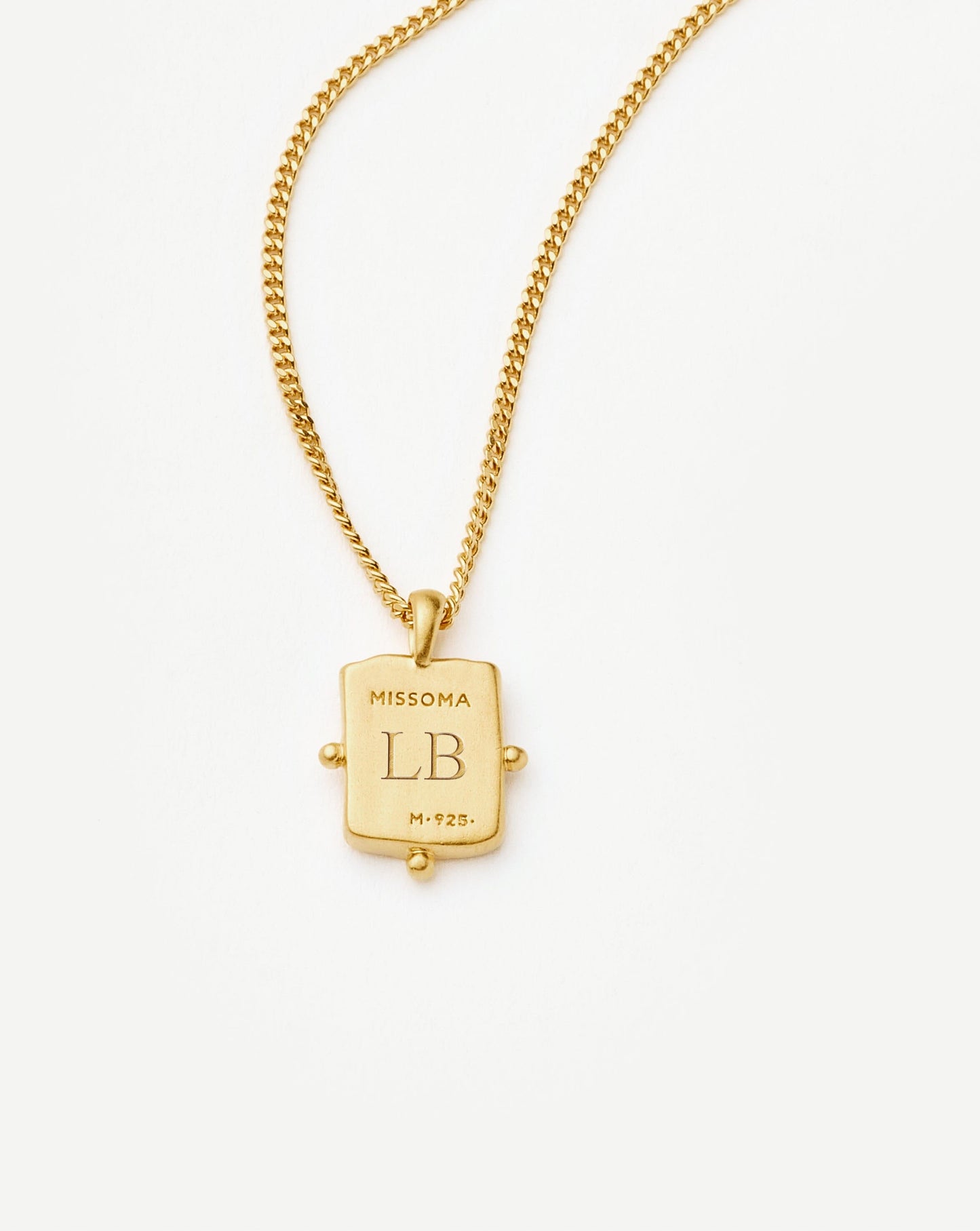 Lucy Williams Engravable Beaded Square Coin Pendant Necklace | 18ct Gold Vermeil