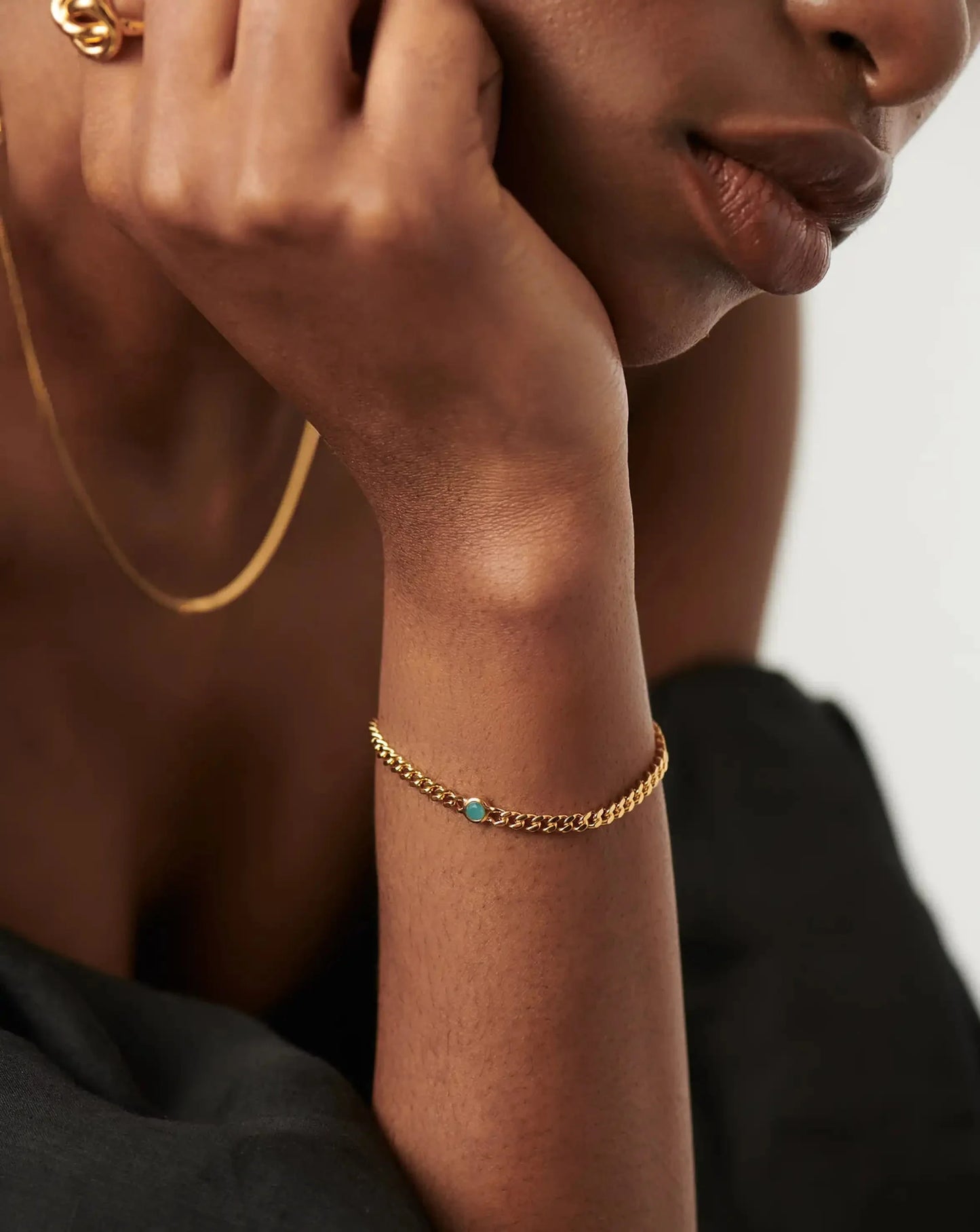 March Birthstone Chain Bracelet | 18ct Gold Plated Vermeil/Aqua Chalcedony