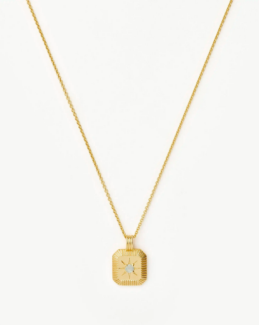 March Birthstone Pendant Necklace | 18ct Gold Vermeil/Dyed Aqua Chalcedony