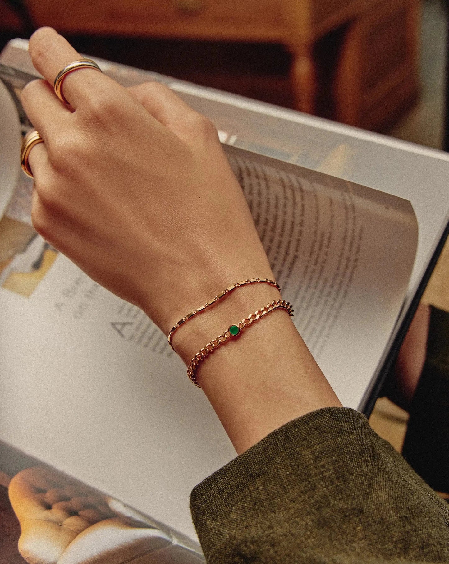 May Birthstone Chain Bracelet | 18ct Gold Plated Vermeil/Green Onyx
