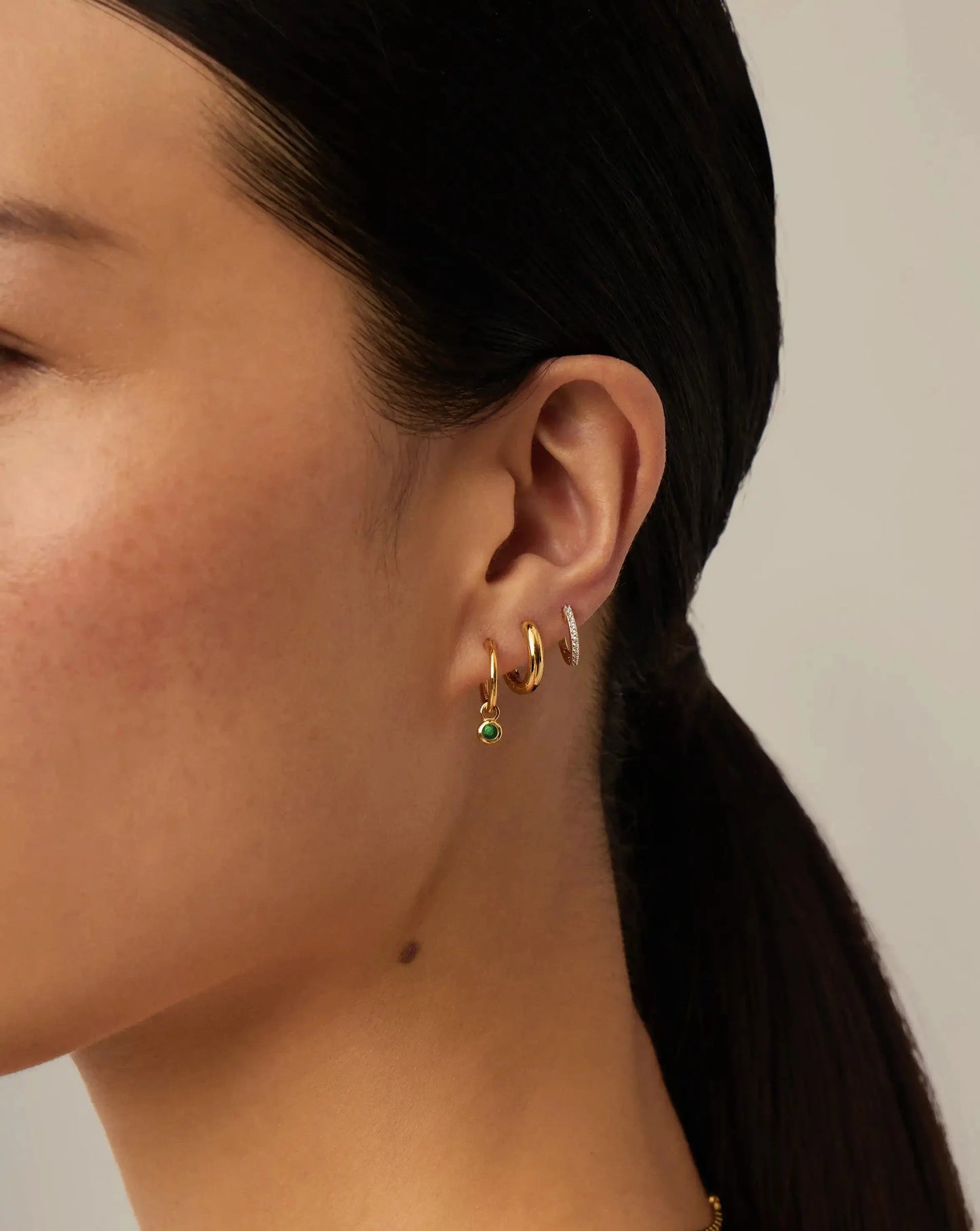 May Birthstone Mini Charm Hoop Earrings | 18ct Gold Vermeil/Green Onyx