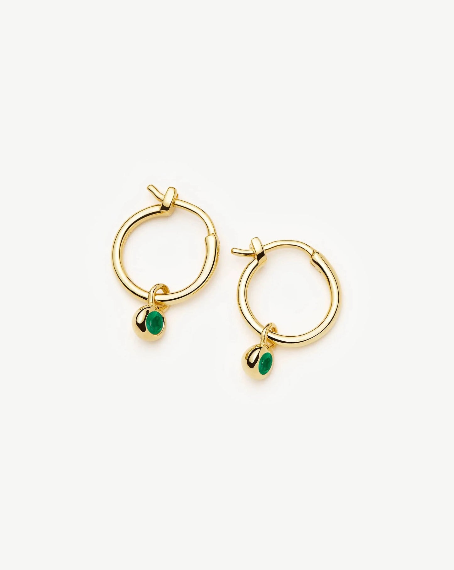 May Birthstone Mini Charm Hoop Earrings | 18ct Gold Vermeil/Green Onyx