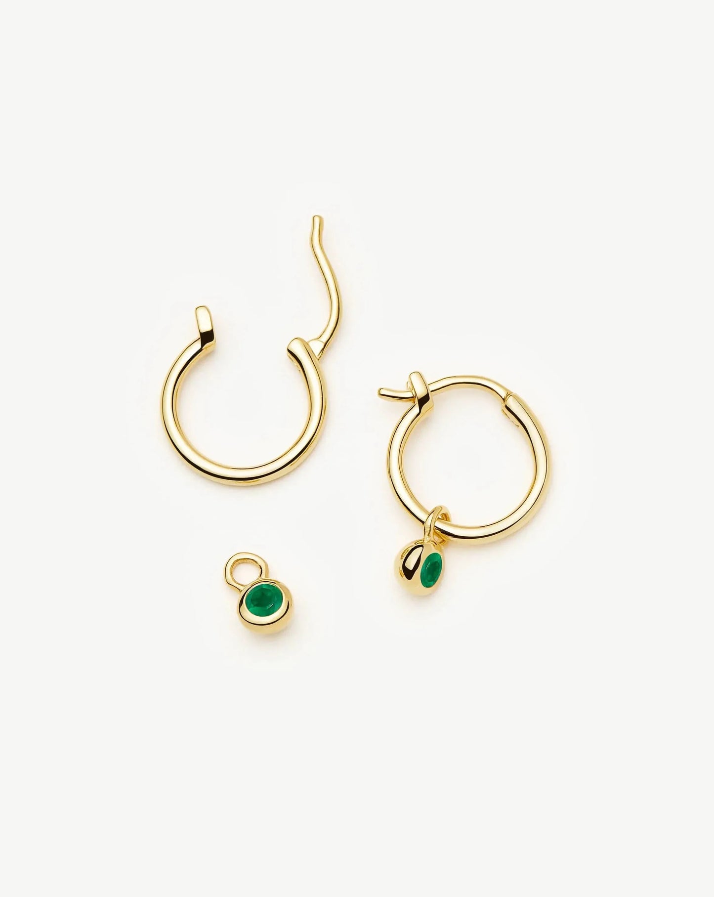 May Birthstone Mini Charm Hoop Earrings | 18ct Gold Vermeil/Green Onyx