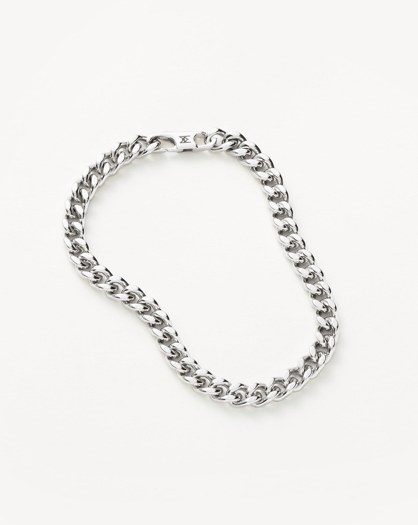 Mens Flat Curb Chain Bracelet | Silver Plated