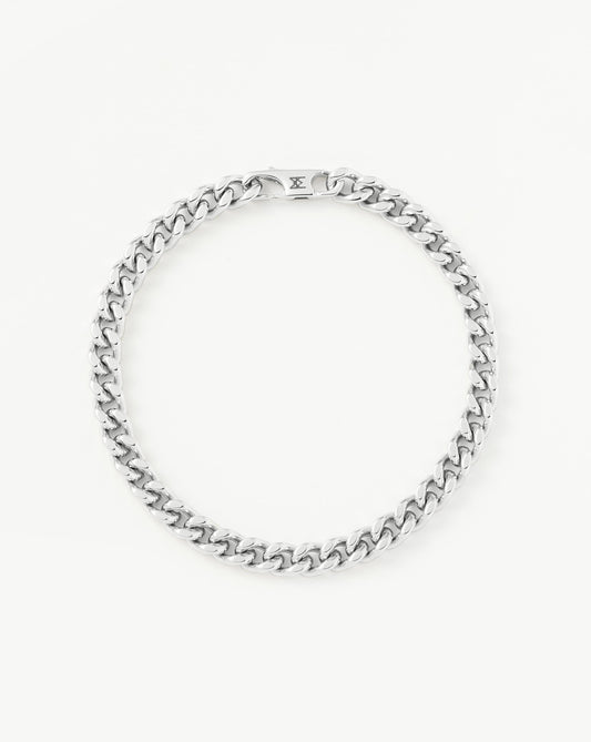 Mens Flat Curb Chain Bracelet | Silver Plated
