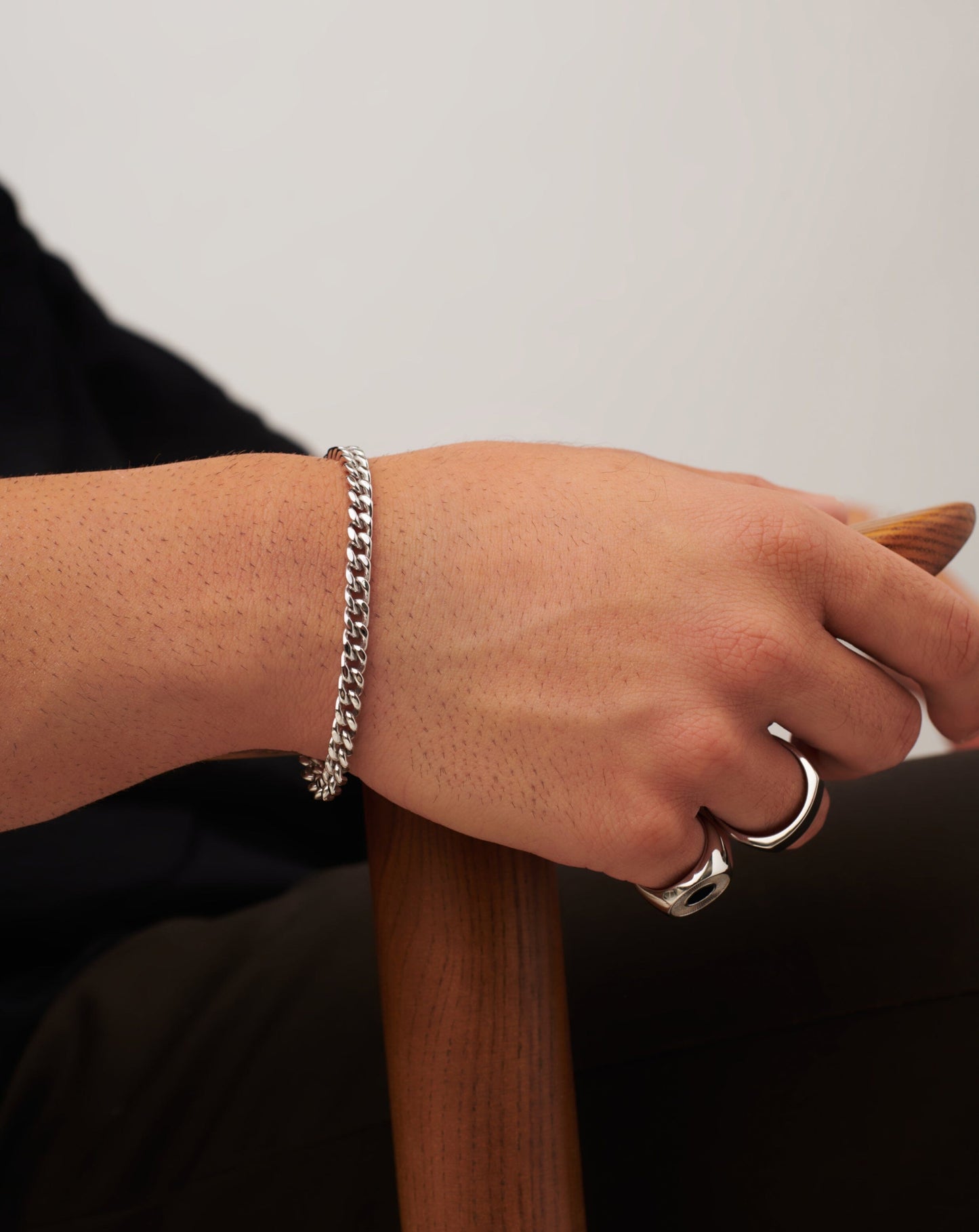 Mens Flat Curb Chain Bracelet | Silver Plated