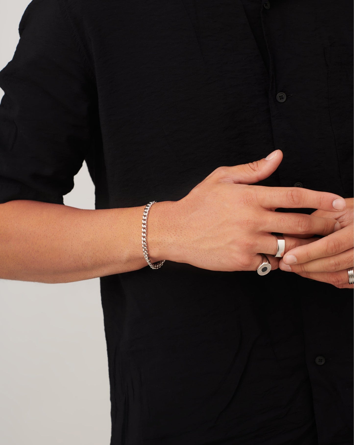 Mens Flat Curb Chain Bracelet | Silver Plated