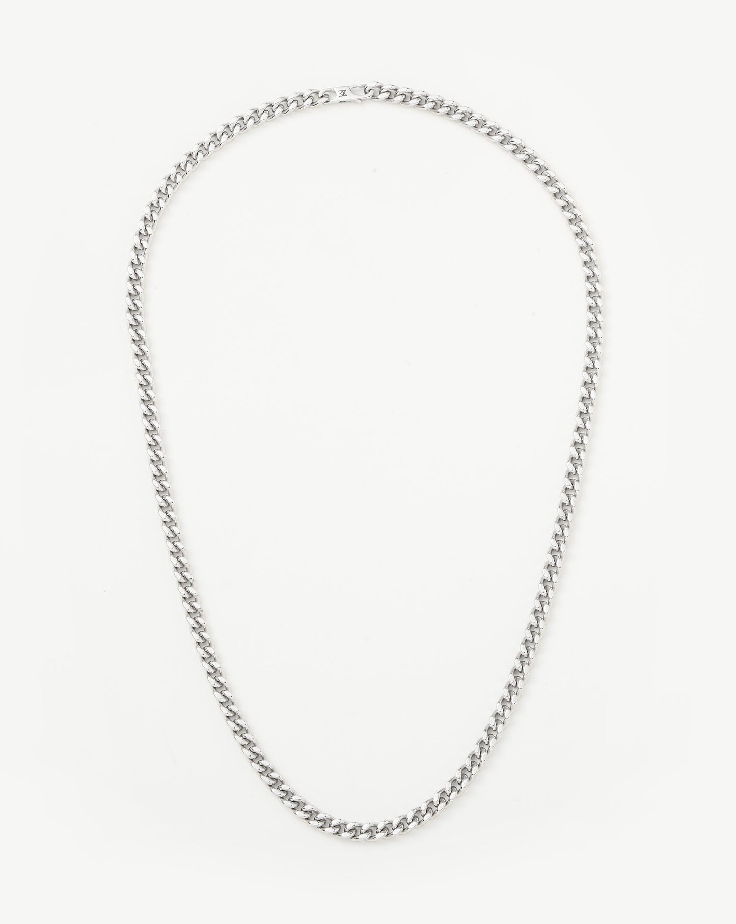 Mens Flat Curb Chain Necklace | Silver Plated
