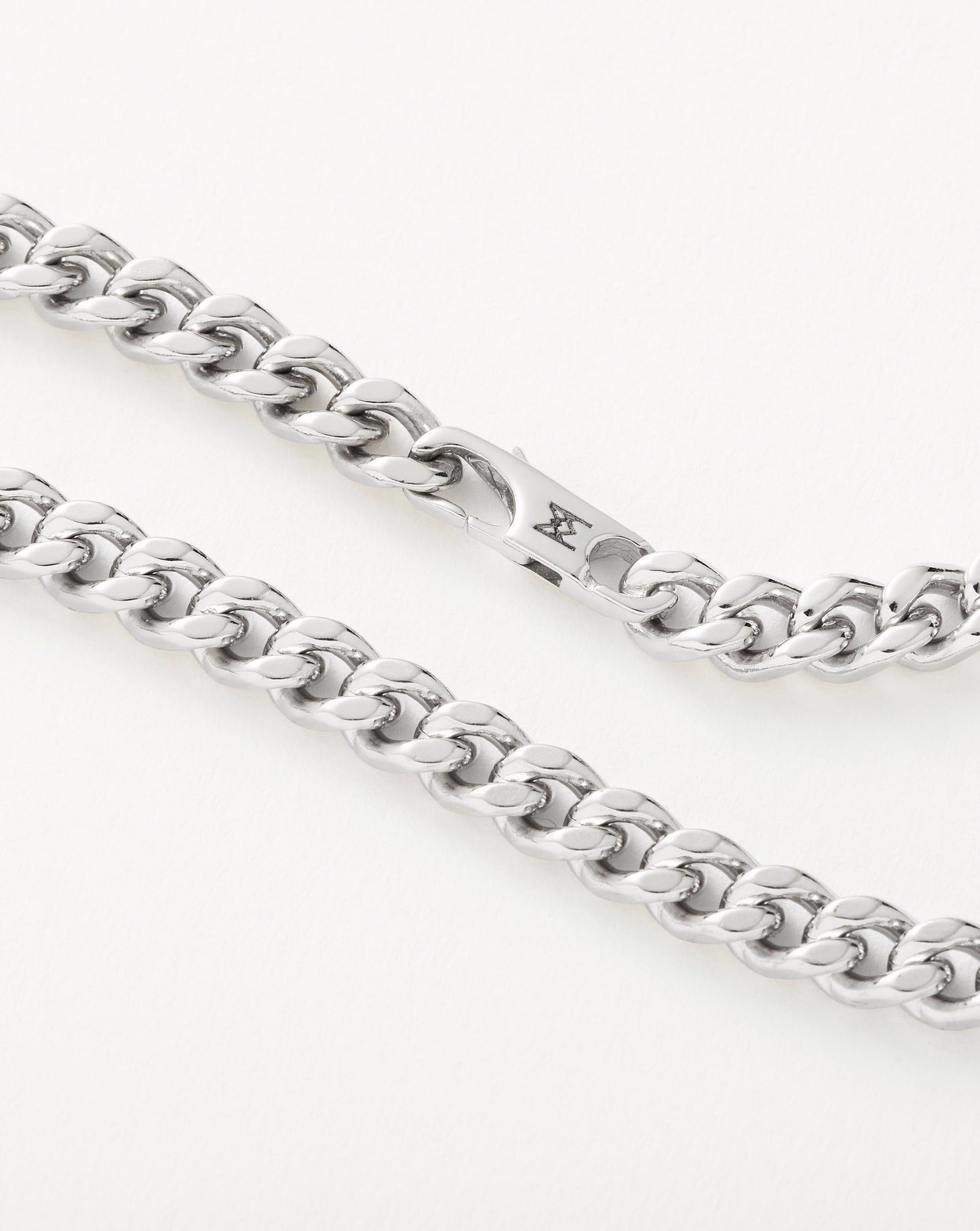 Mens Flat Curb Chain Necklace | Silver Plated