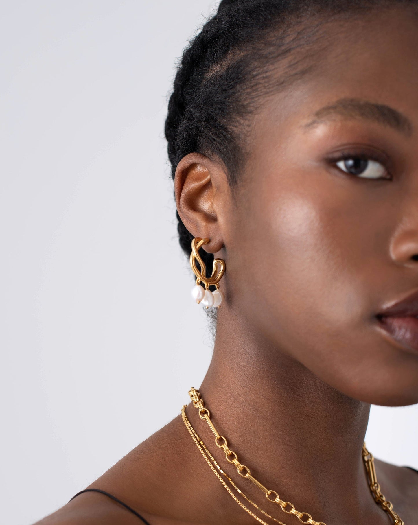 Molten Baroque Pearl Drop Hoop Earrings