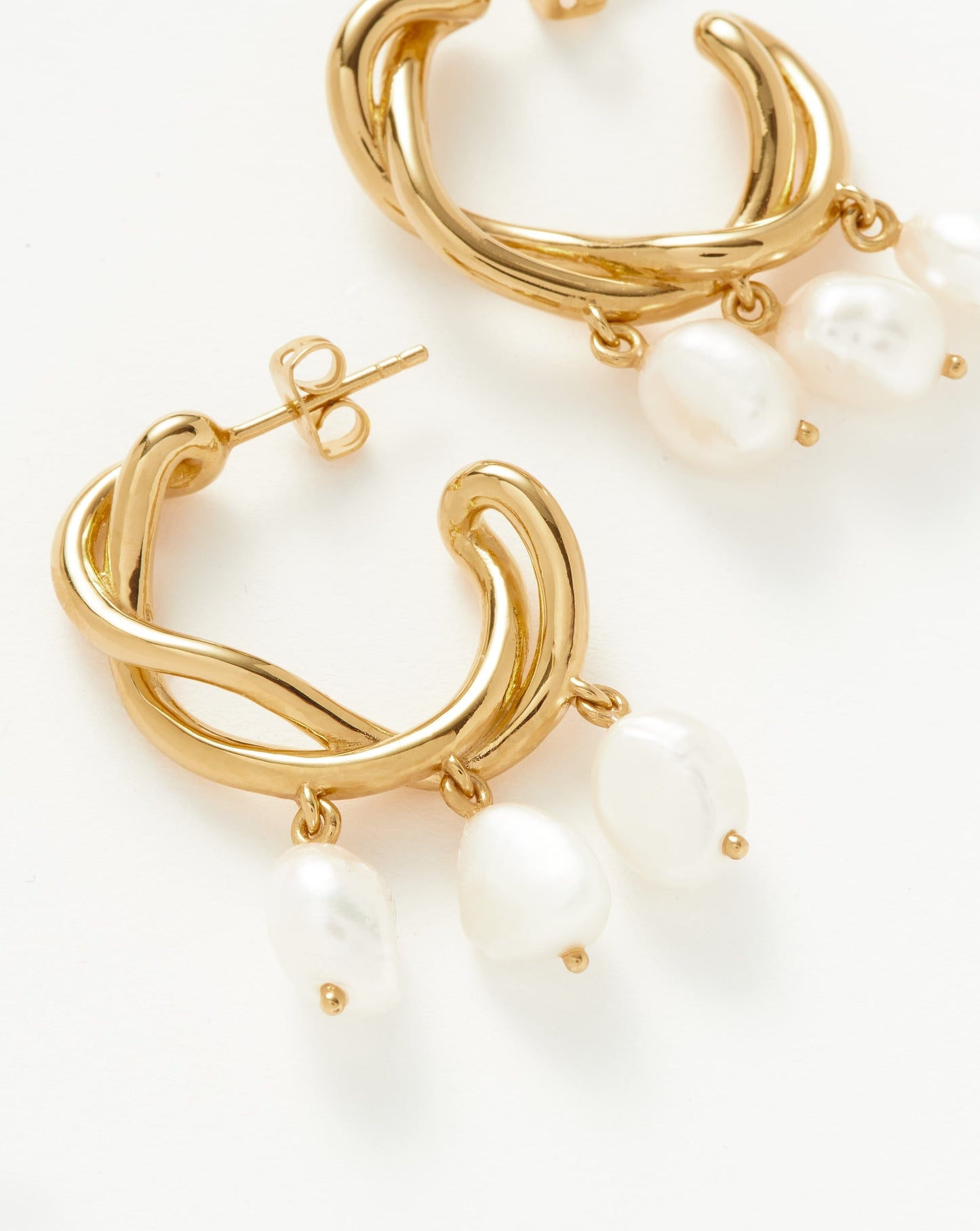 Molten Baroque Pearl Drop Hoop Earrings