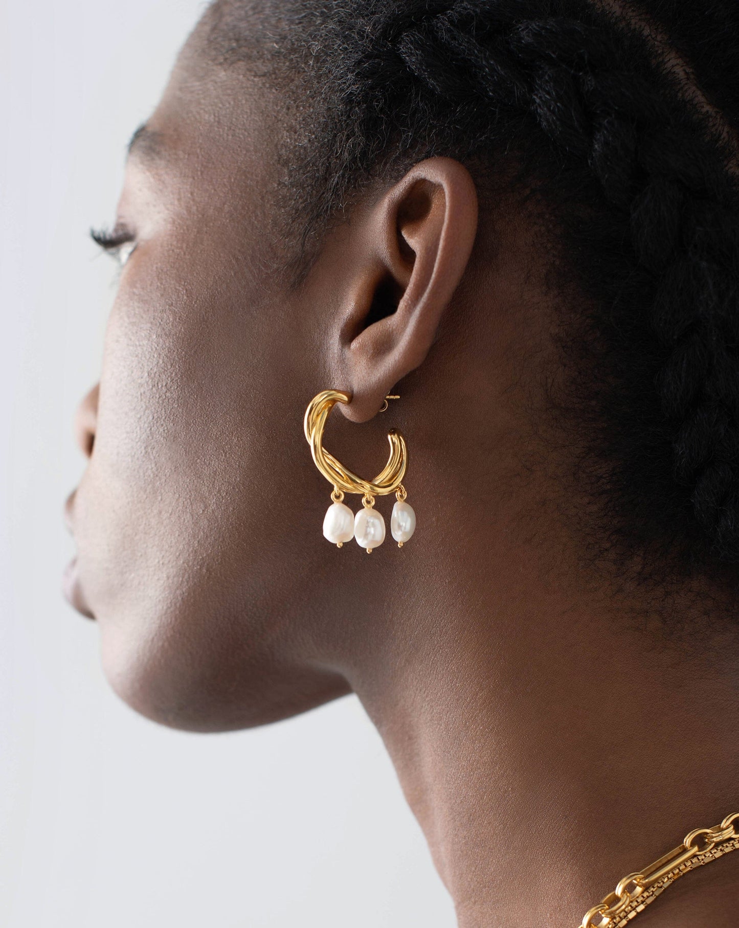 Molten Baroque Pearl Drop Hoop Earrings