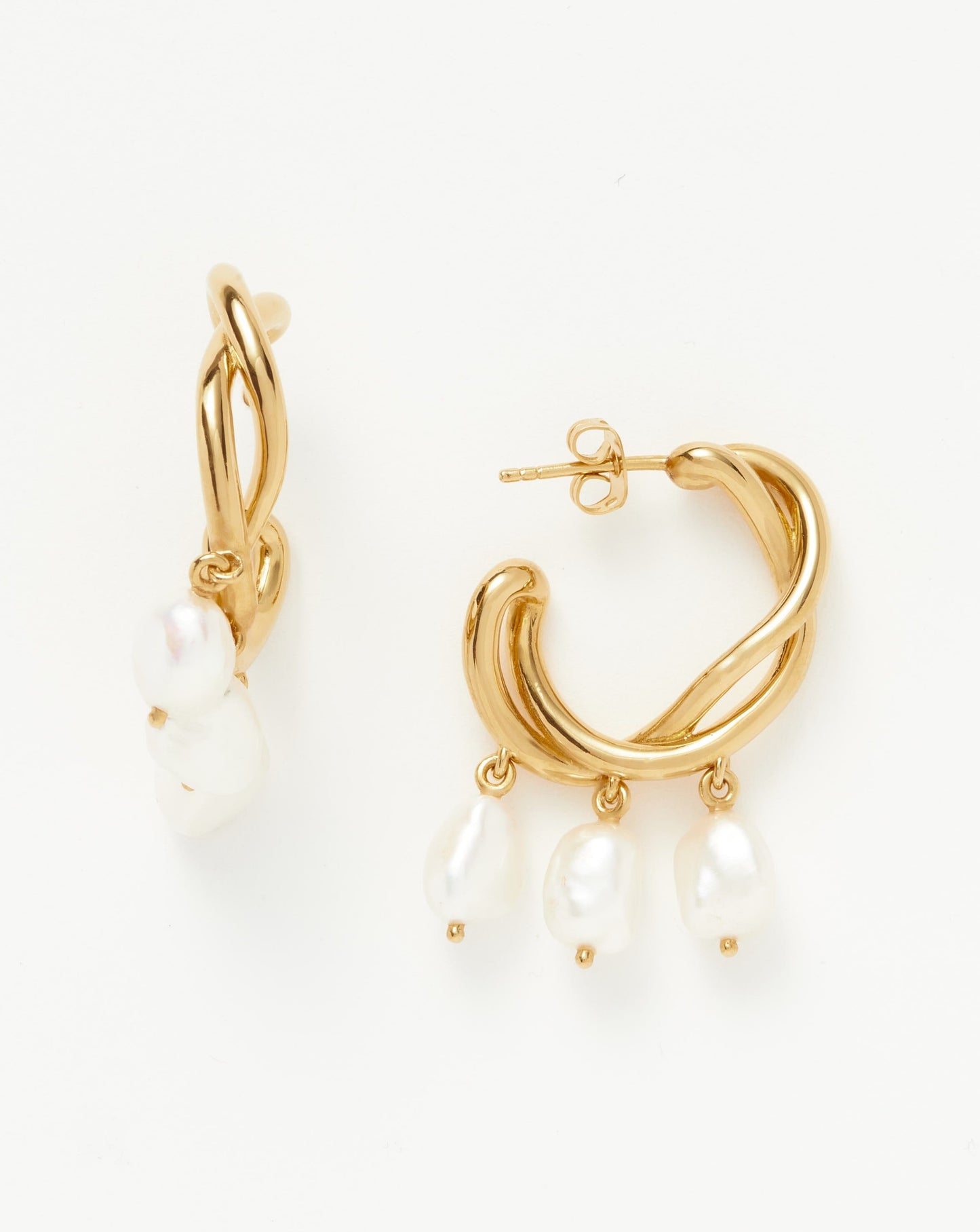 Molten Baroque Pearl Drop Hoop Earrings