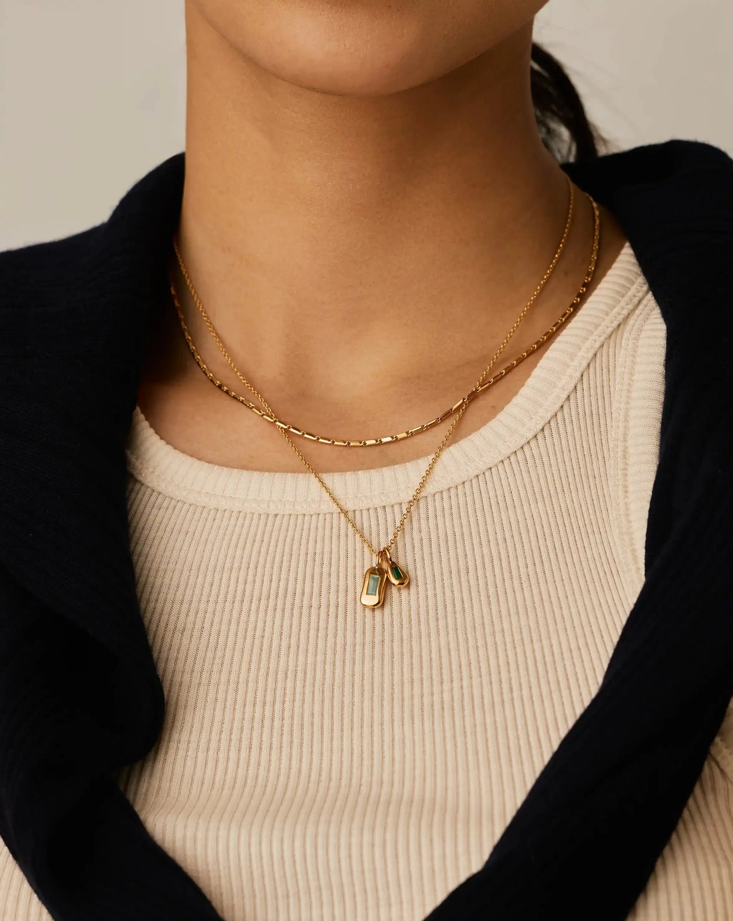 Molten Gemstone Bean Pendant Necklace | 18ct Gold Plated/Blue and Green Onyx