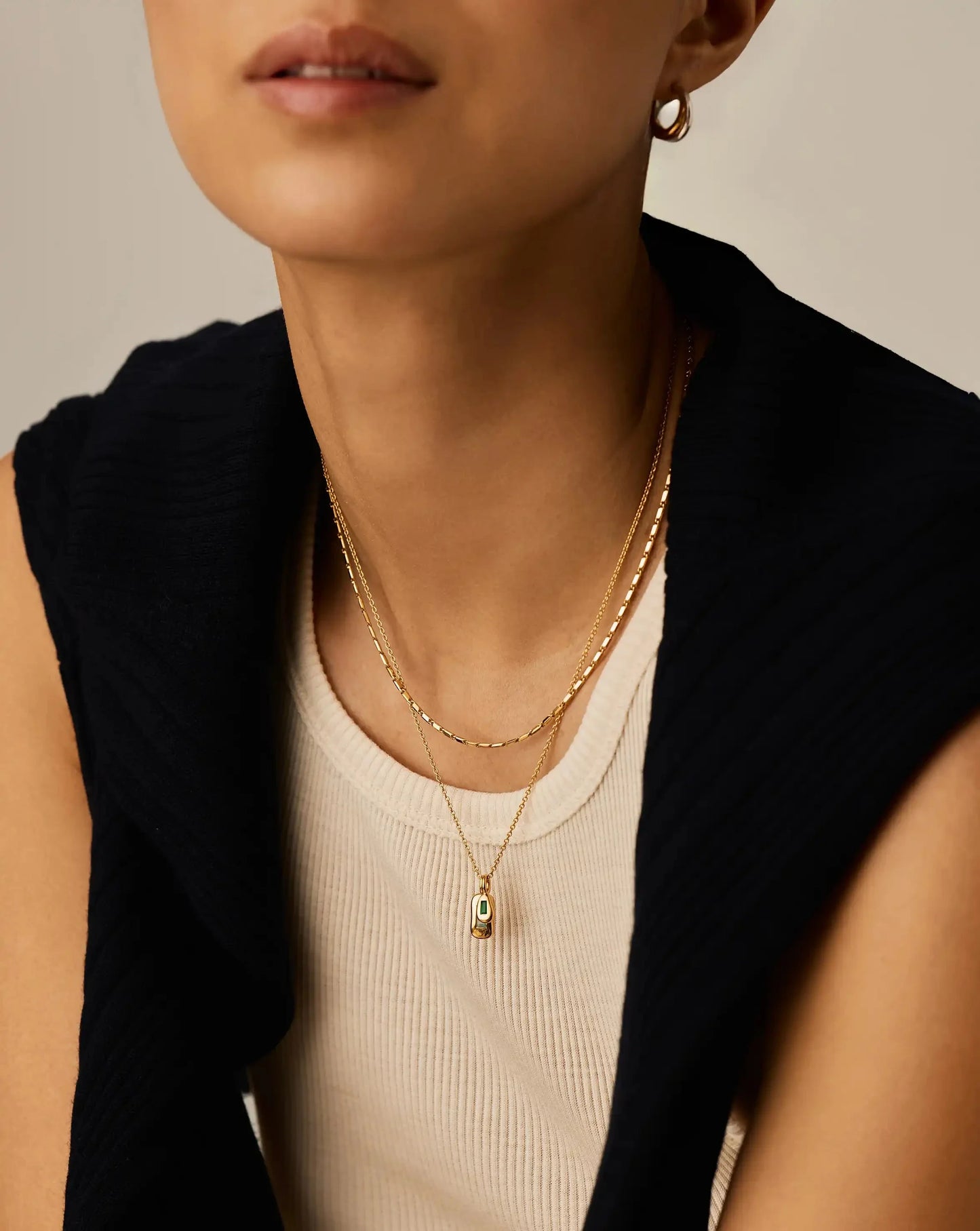Molten Gemstone Bean Pendant Necklace | 18ct Gold Plated/Blue and Green Onyx
