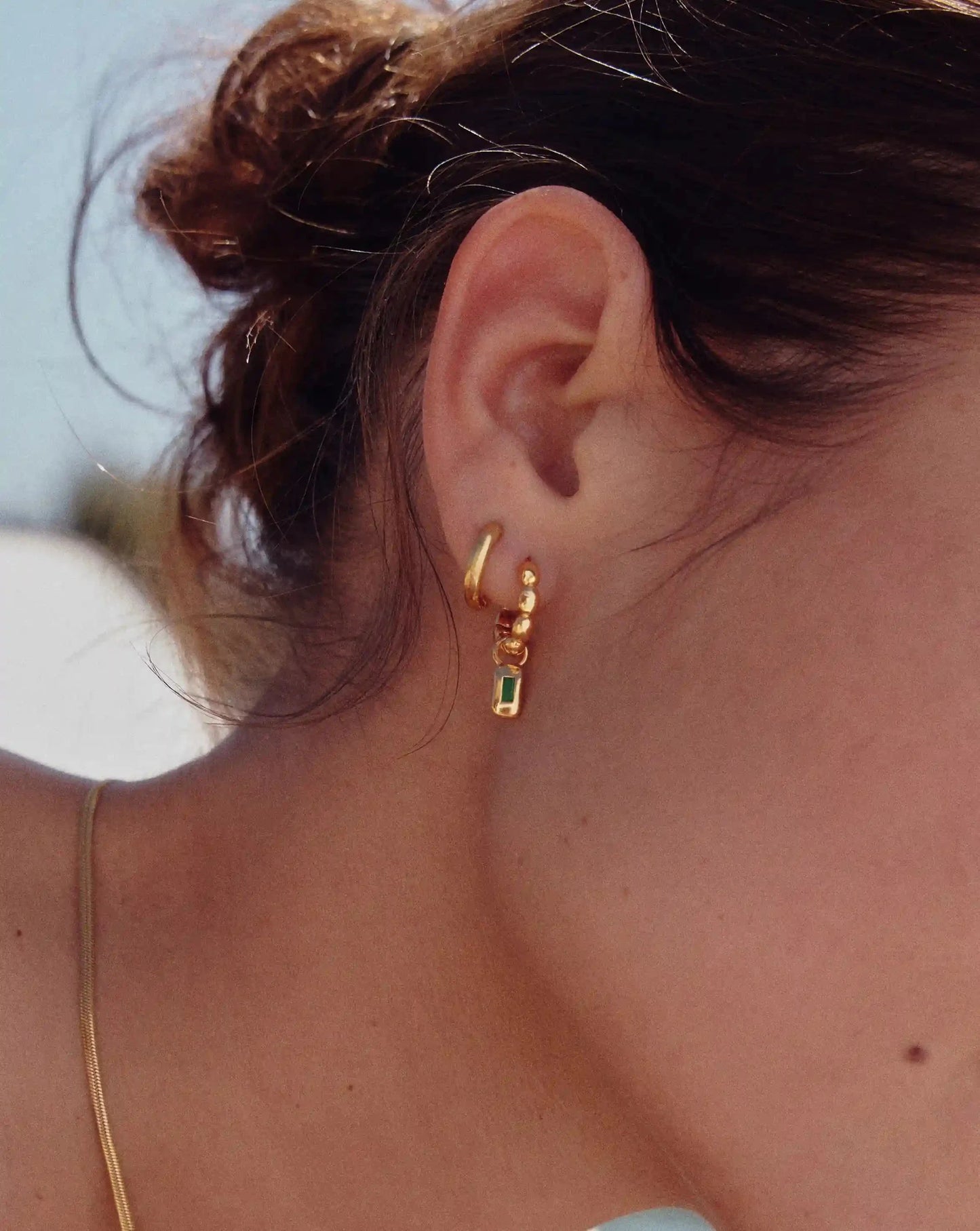 Molten Gemstone Charm Hoop Earrings | 18ct Gold Plated/Green Onyx