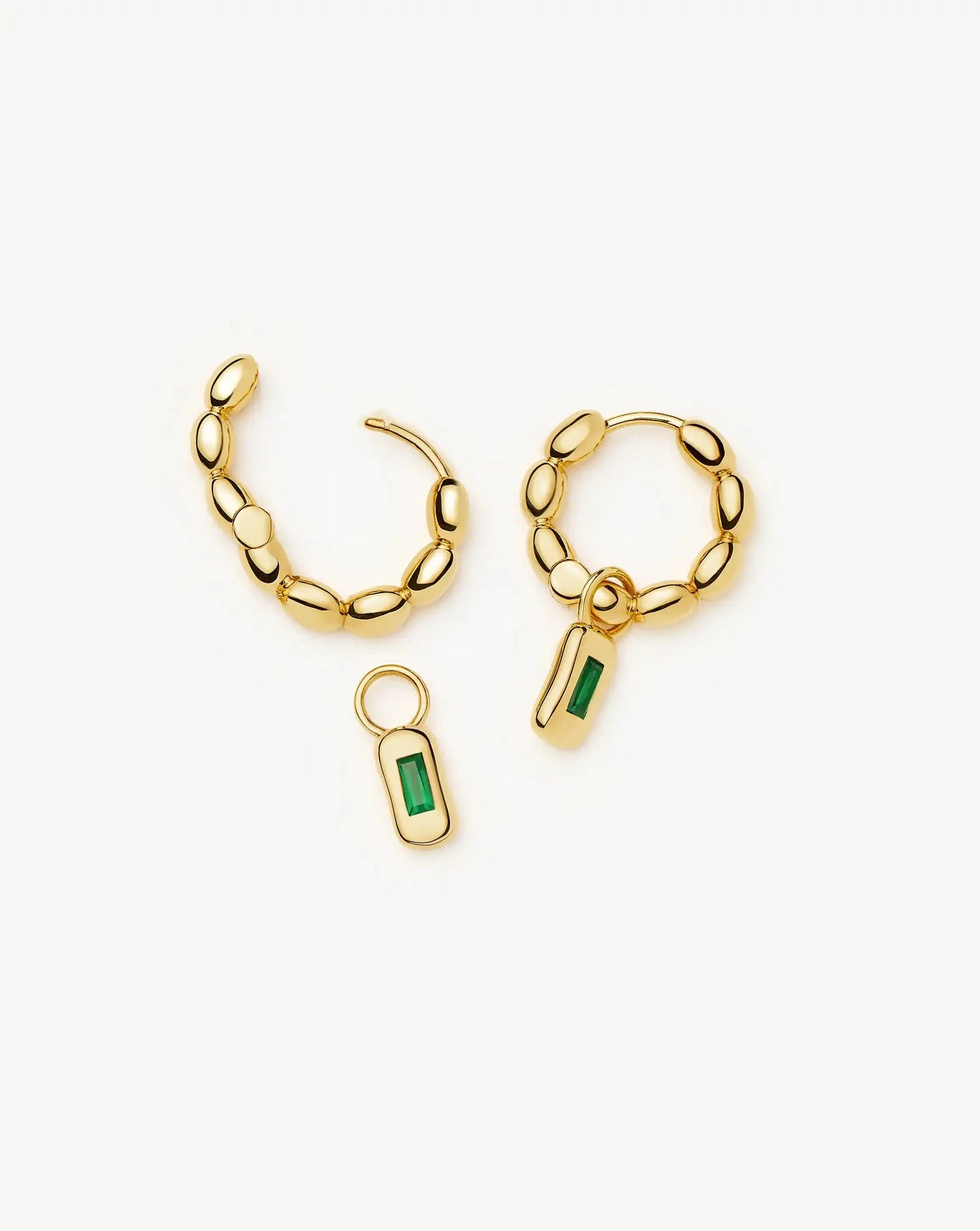 Molten Gemstone Charm Hoop Earrings | 18ct Gold Plated/Green Onyx