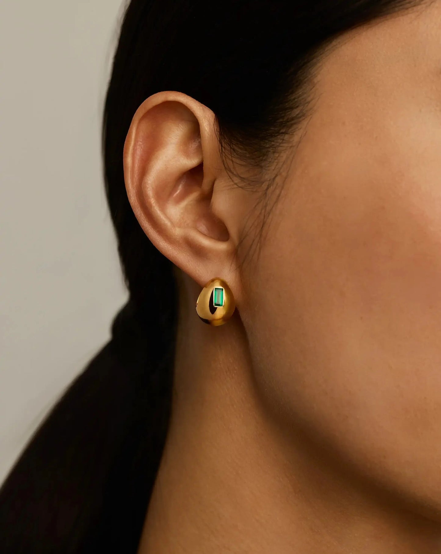 Molten Gemstone Dome Small Hoop Earrings | 18ct Gold Plated/Green Onyx