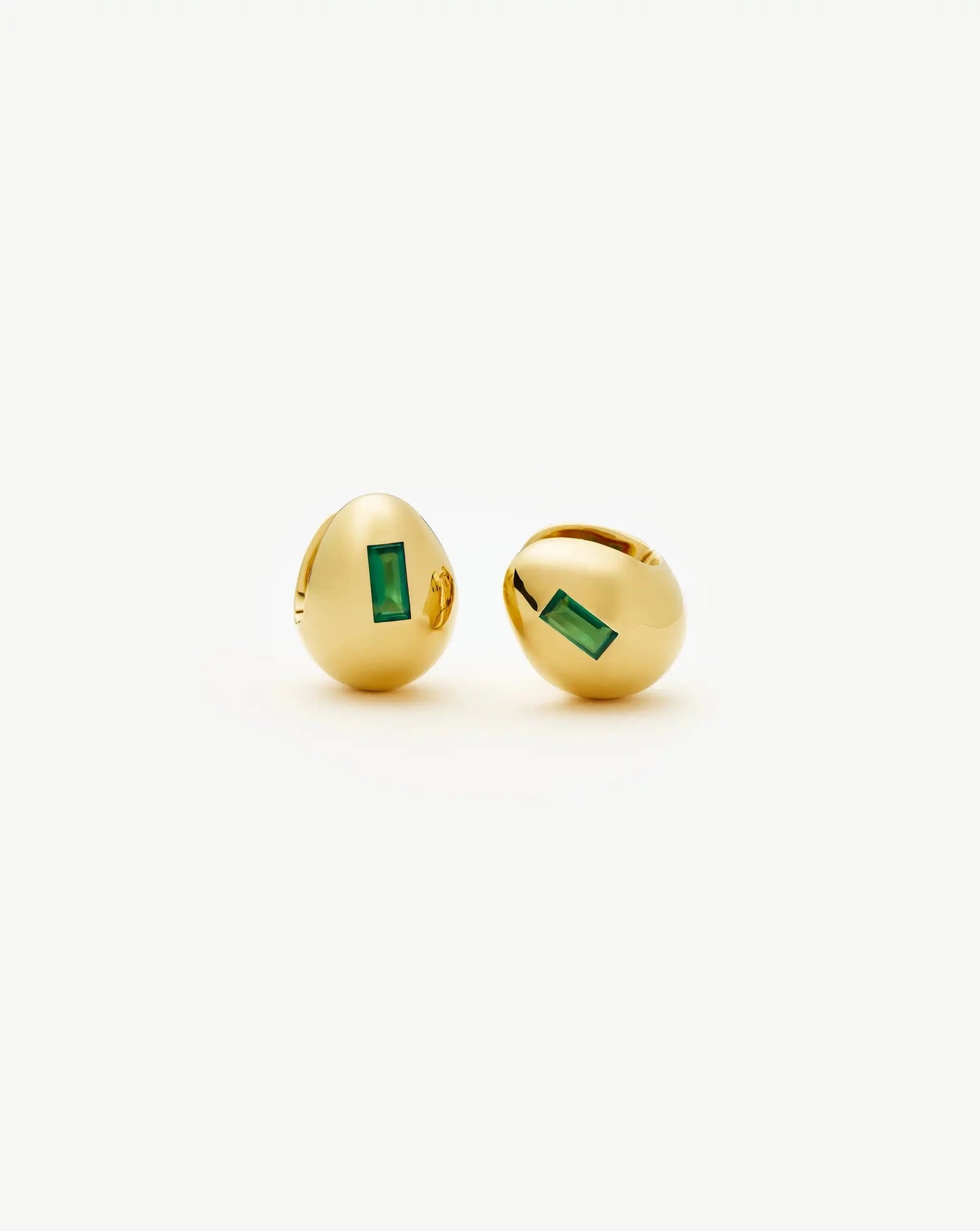 Molten Gemstone Dome Small Hoop Earrings | 18ct Gold Plated/Green Onyx