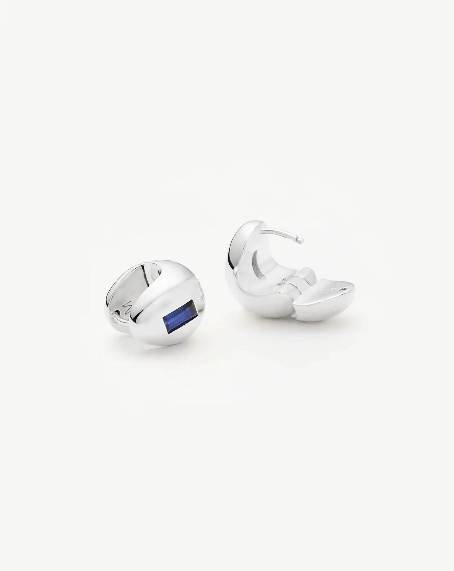 Molten Gemstone Dome Small Hoop Earrings | Silver Plated/Lab Grown Blue Sapphire