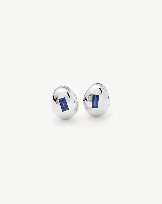 Molten Gemstone Dome Small Hoop Earrings | Silver Plated/Lab Grown Blue Sapphire