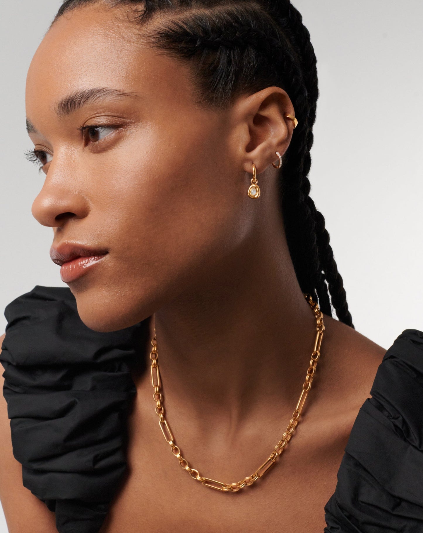 Molten Gemstone Doughnut Charm Mini Hoop Earrings | 18ct Gold Vermeil/Rainbow Moonstone