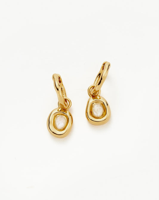 Molten Gemstone Doughnut Charm Mini Hoop Earrings | 18ct Gold Vermeil/Rainbow Moonstone