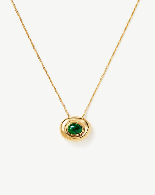 Molten Gemstone Doughnut Pendant Necklace | 18ct Gold Vermeil/Malachite