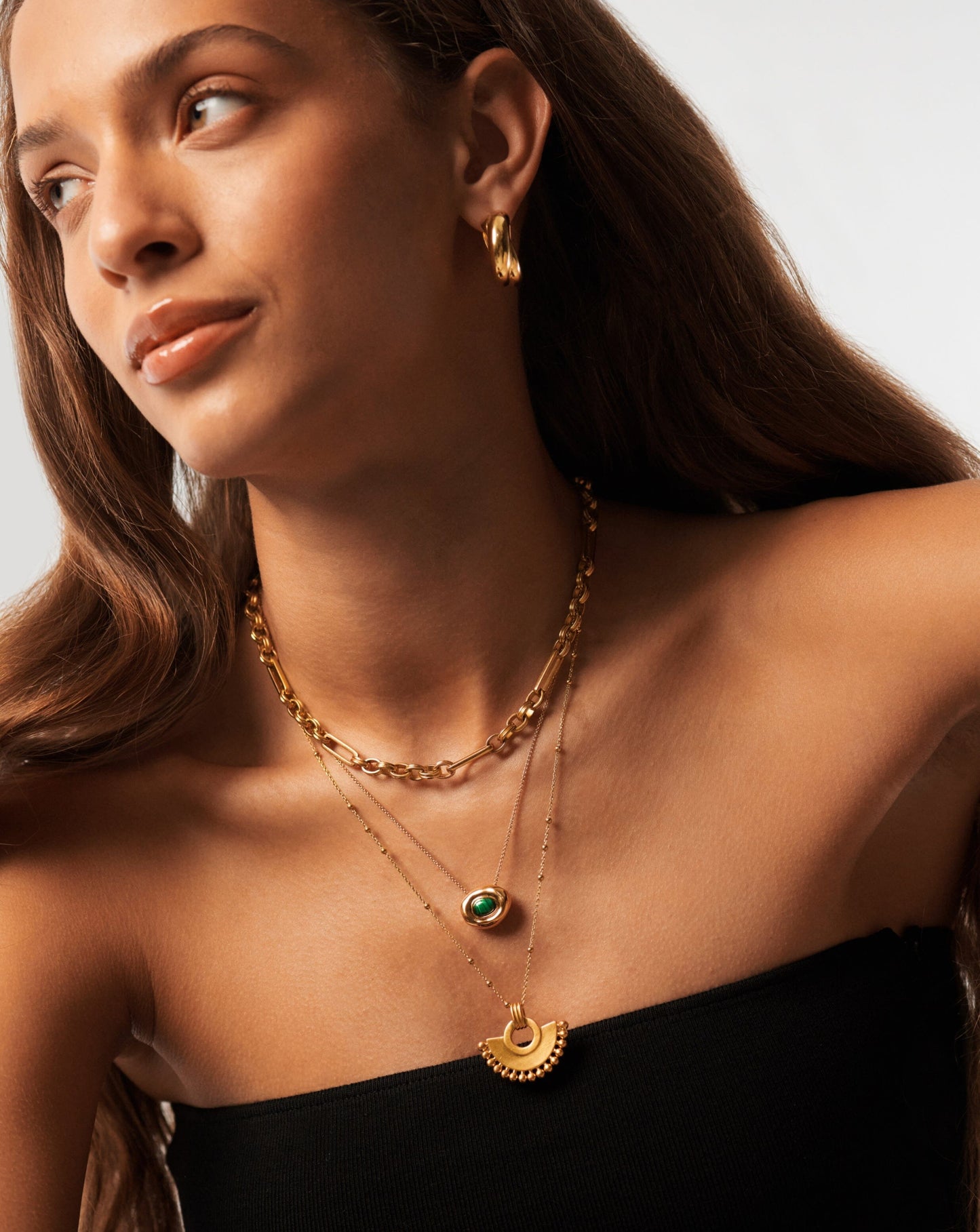 Molten Gemstone Doughnut Pendant Necklace | 18ct Gold Vermeil/Malachite
