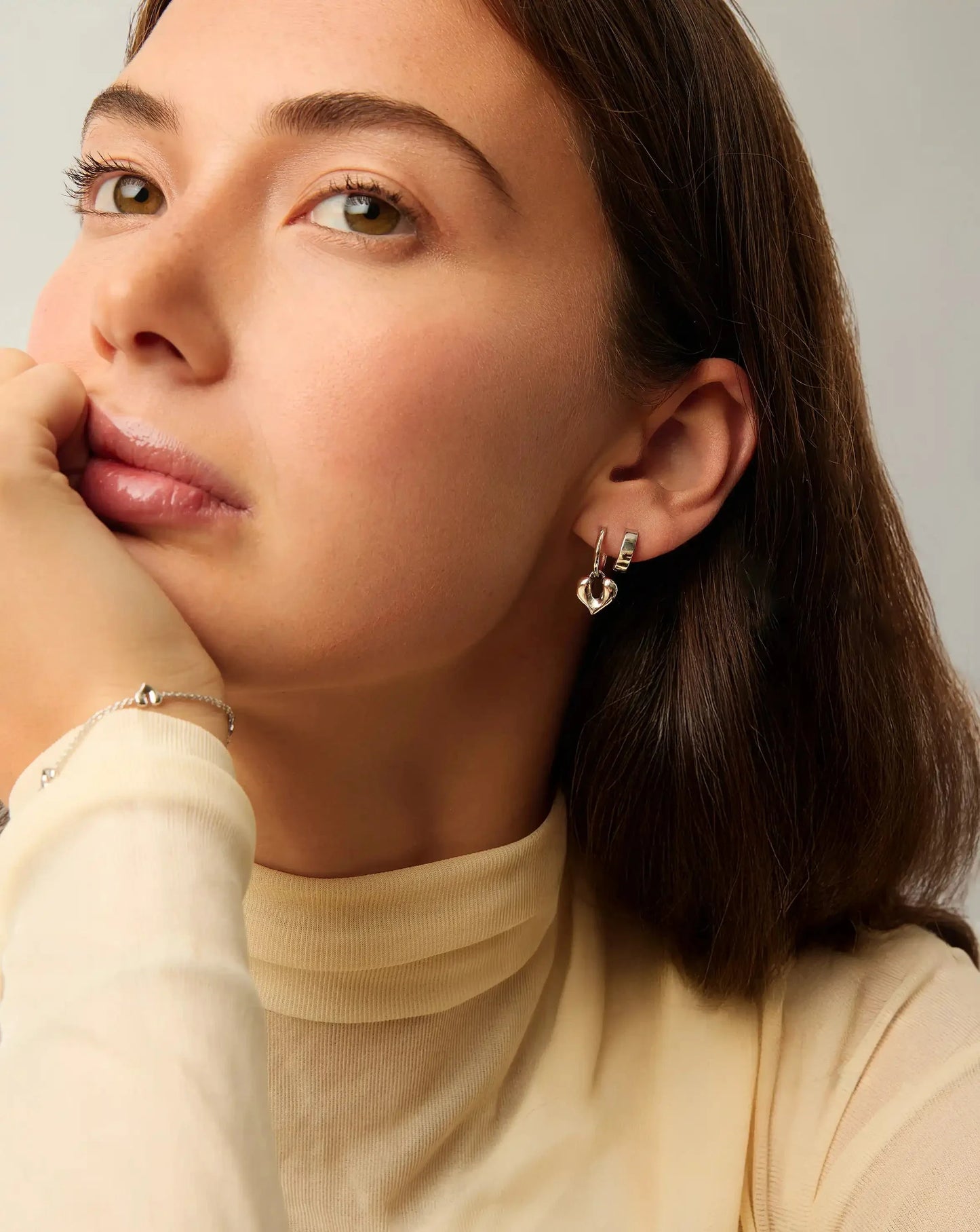 Molten Heart Charm Hoop Earrings | Sterling Silver