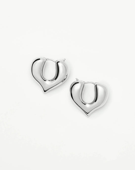 Molten Heart Medium Hoop Earrings | Silver Plated