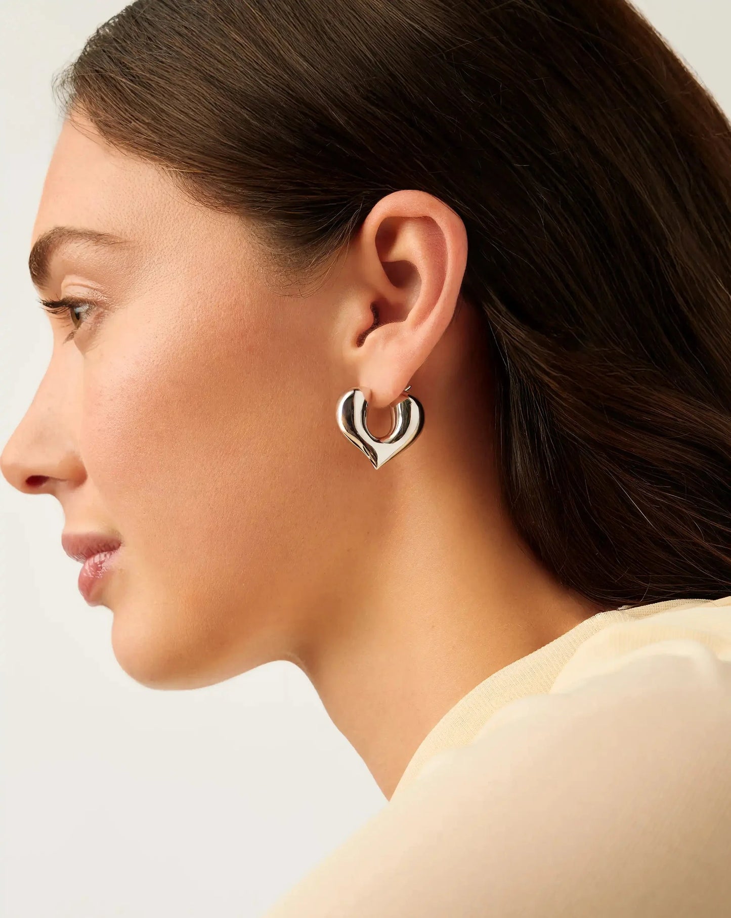 Molten Heart Medium Hoop Earrings | Silver Plated